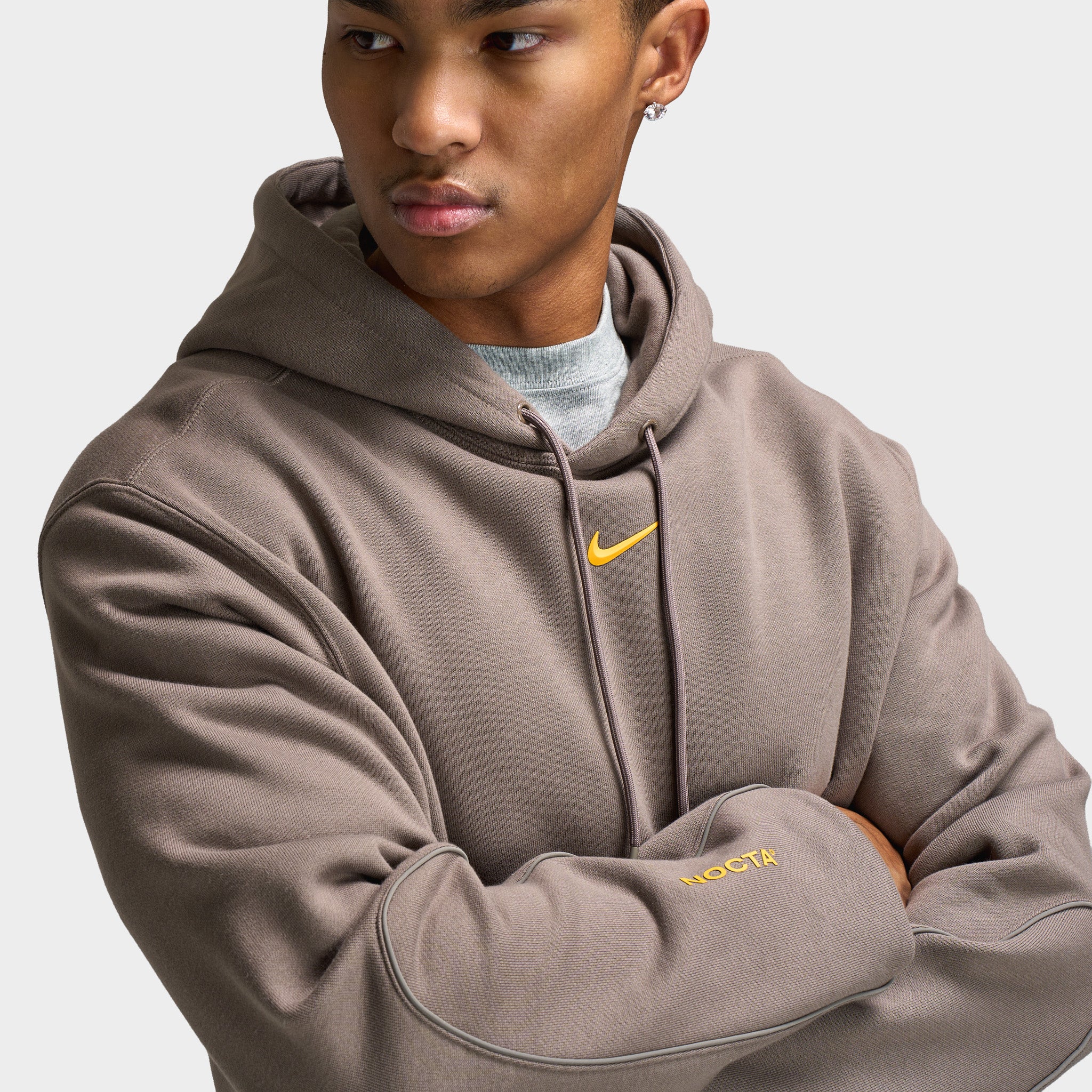Nike Nocta Hoodie Fleece Olive Grey / Yellow Ochre - Image 3