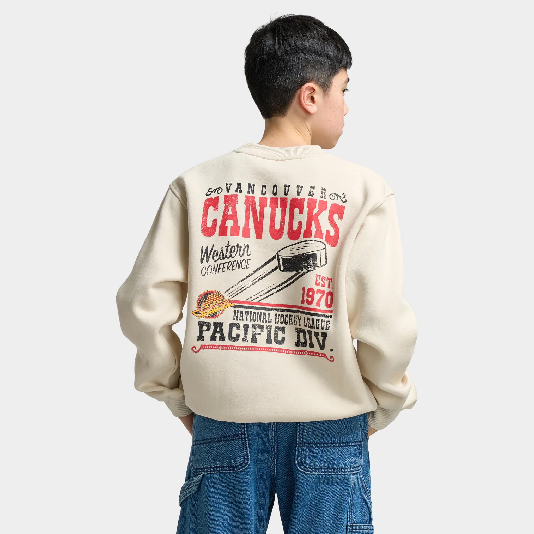 Mitchell & Ness Juniors' NHL Bulletin Pullover Fleece Crew Canucks / Cream - Image 2