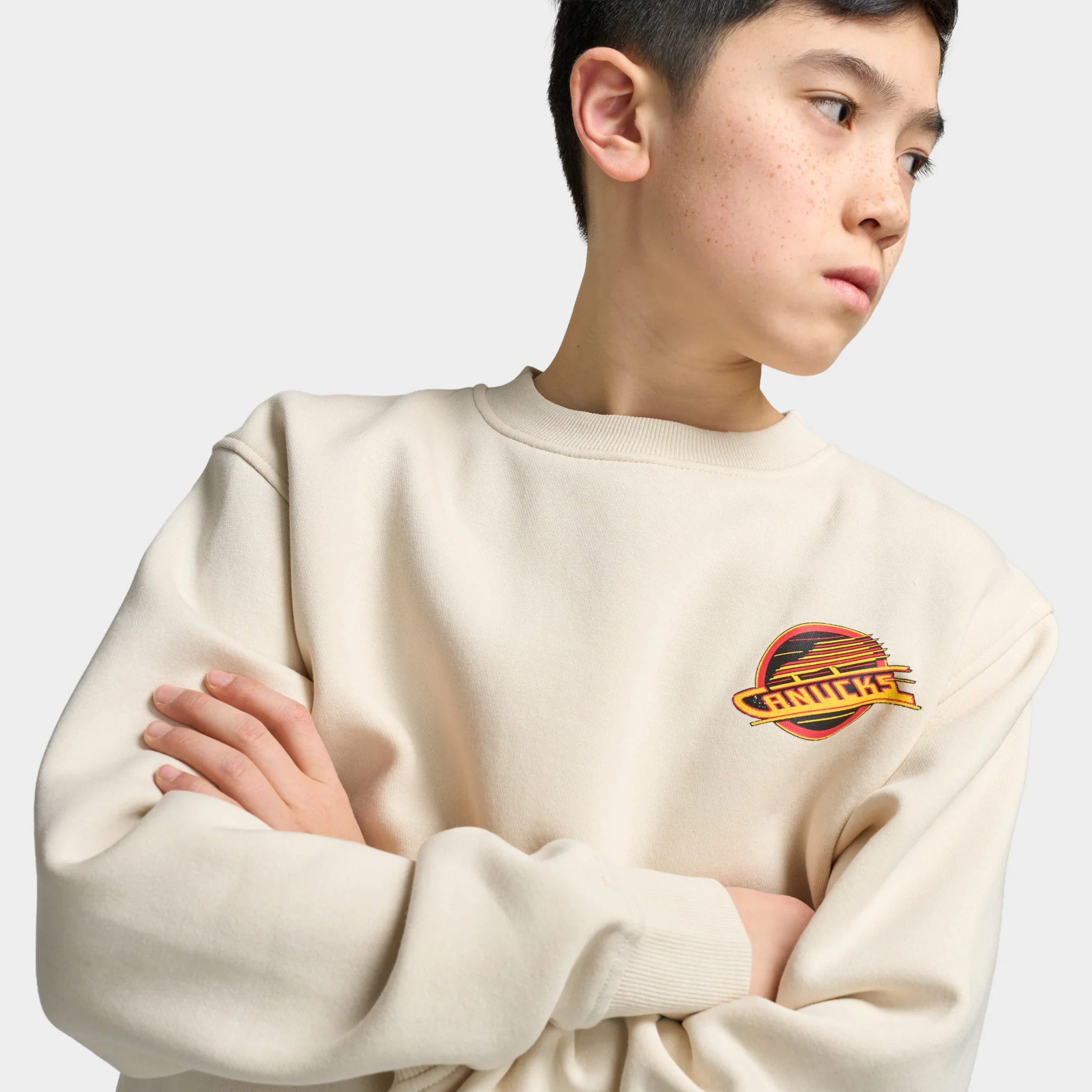 Mitchell & Ness Juniors' NHL Bulletin Pullover Fleece Crew Canucks / Cream - Image 3