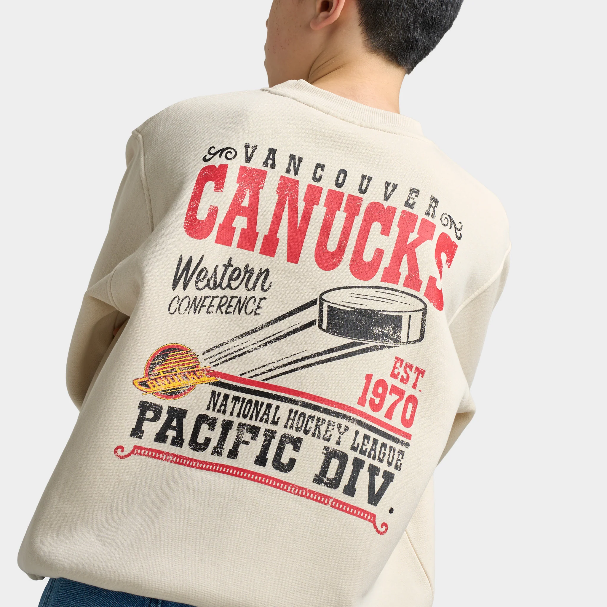 Mitchell & Ness Juniors' NHL Bulletin Pullover Fleece Crew Canucks / Cream - Image 4
