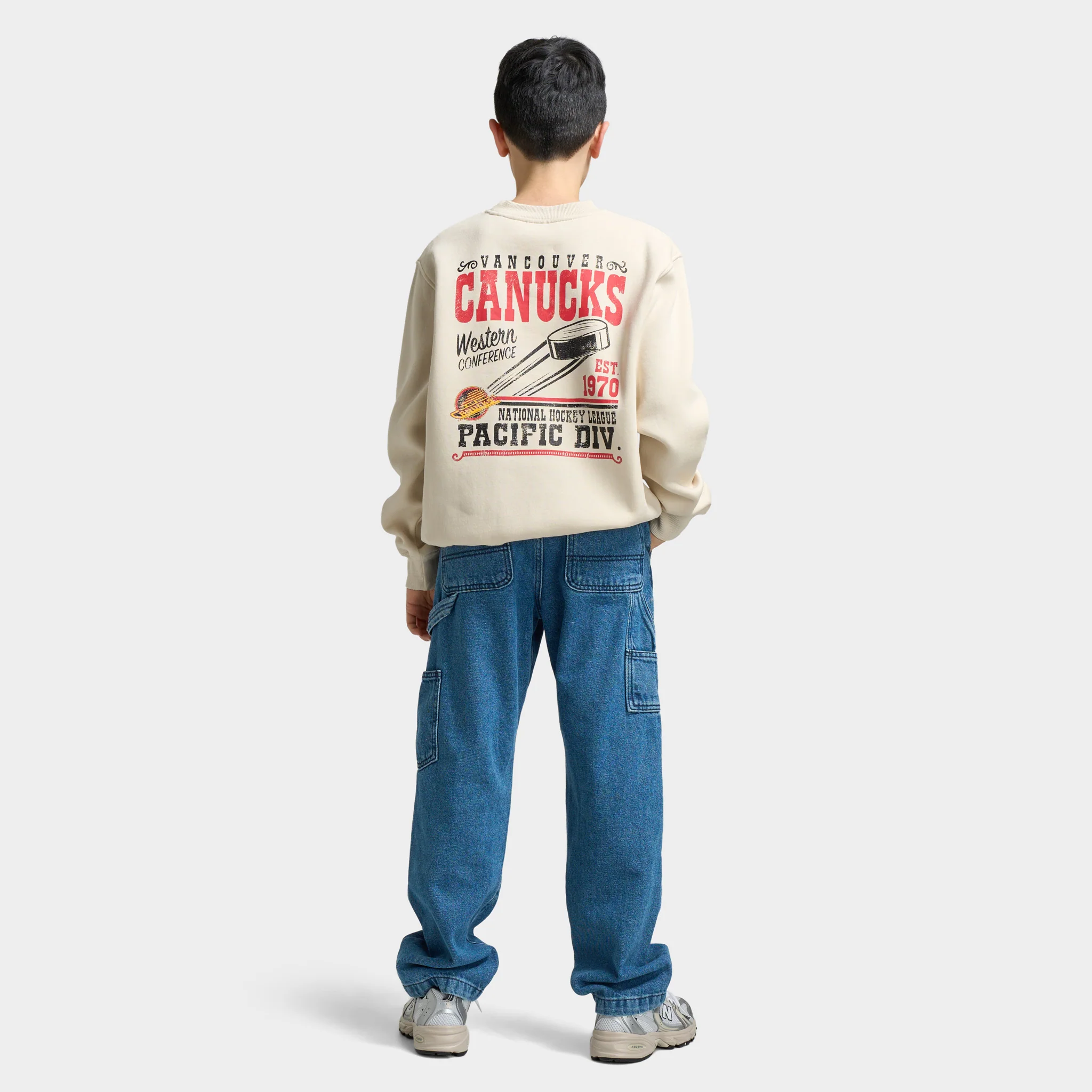 Mitchell & Ness Juniors' NHL Bulletin Pullover Fleece Crew Canucks / Cream - Image 5