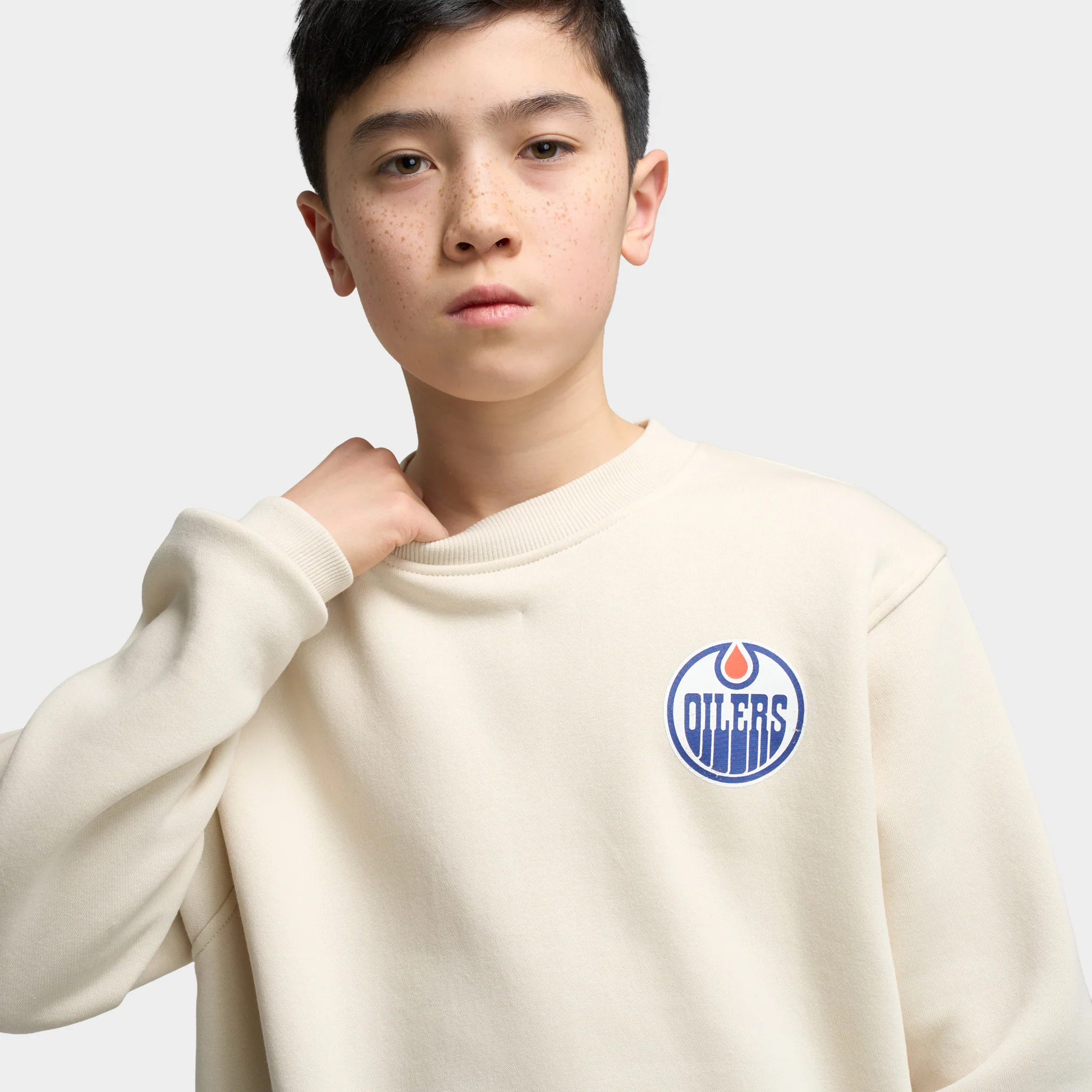 Mitchell & Ness Juniors' NHL Bulletin Pullover Fleece Crew Oilers / Cream - Image 3