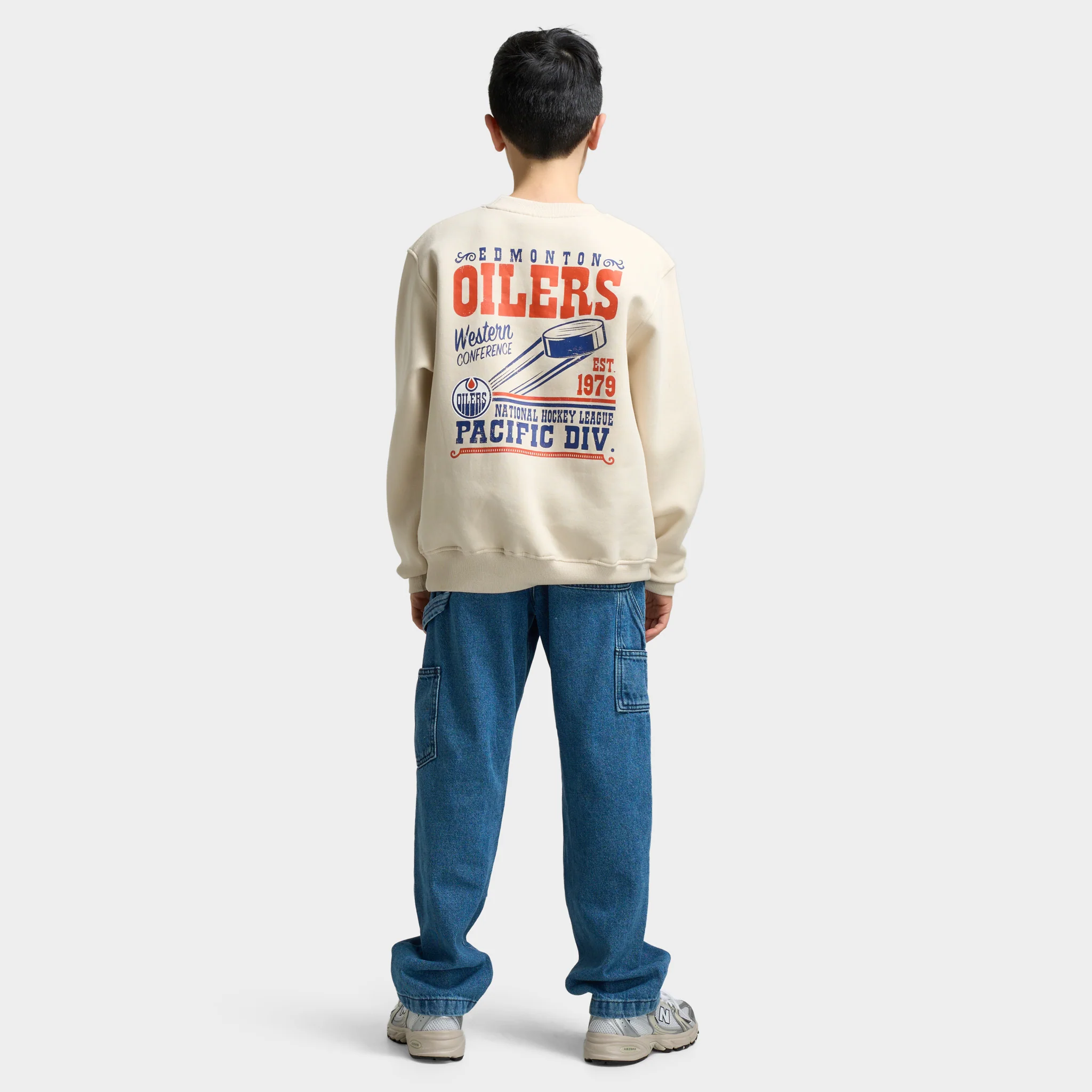Mitchell & Ness Juniors' NHL Bulletin Pullover Fleece Crew Oilers / Cream - Image 5