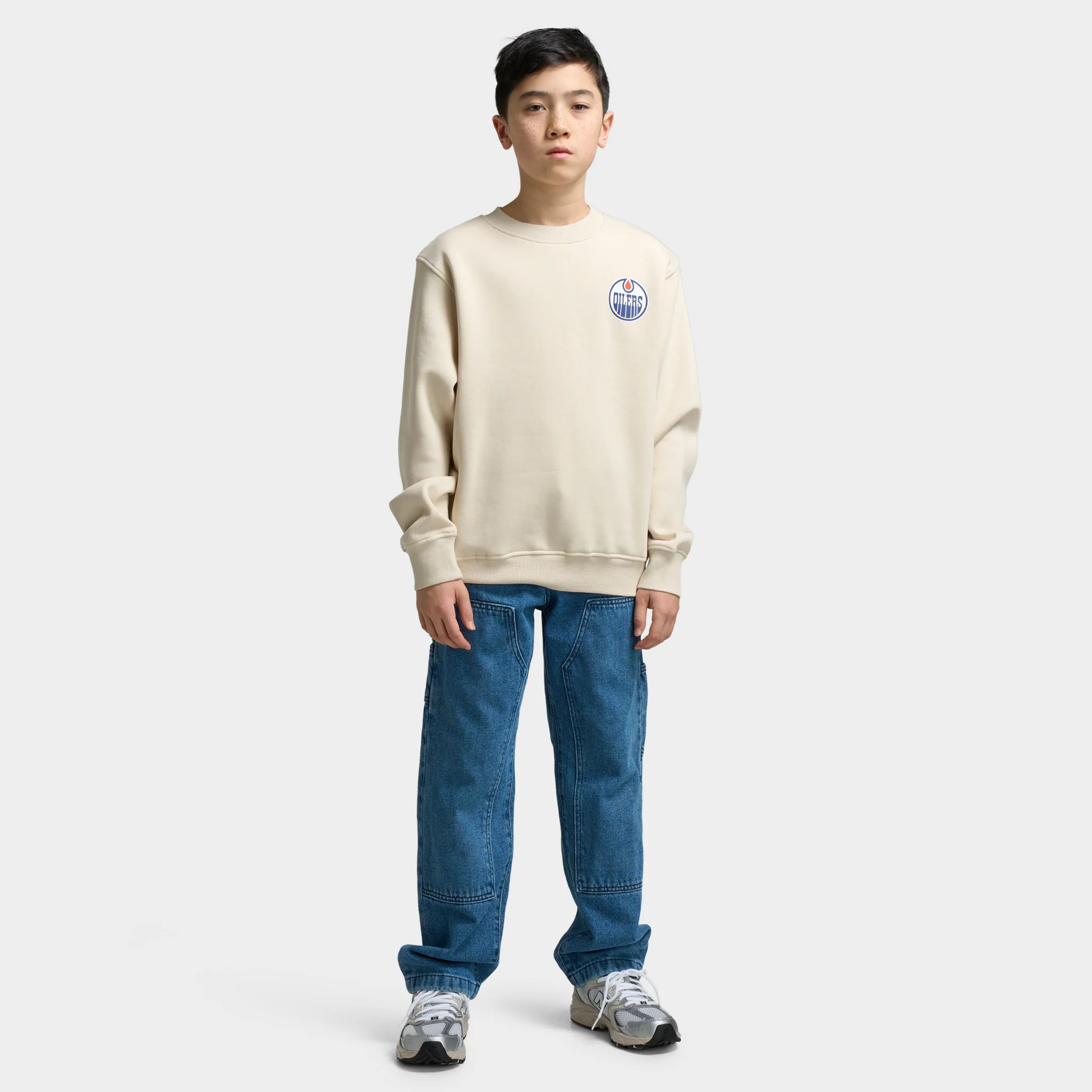 Mitchell & Ness Juniors' NHL Bulletin Pullover Fleece Crew Oilers / Cream - Image 6