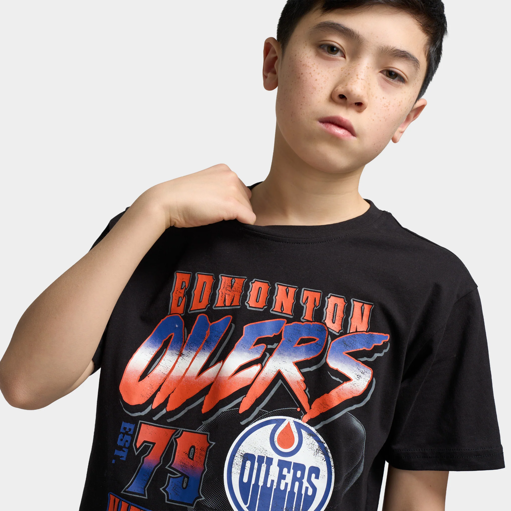 Mitchell & Ness Juniors' NHL Crossfire Tee Oilers / Black - Image 4