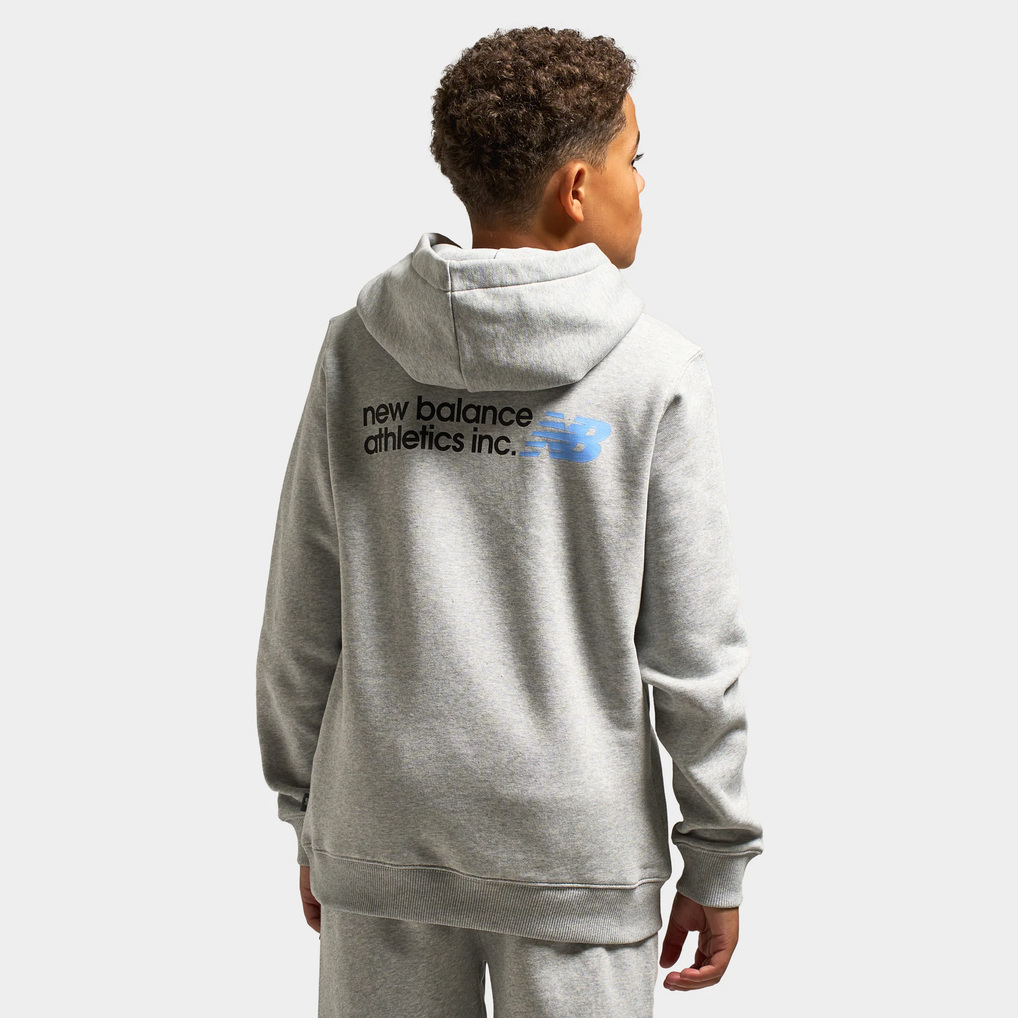 New Balance Juniors' Back Linear Logo Hoodie / Athletic Grey Heather - Image 2