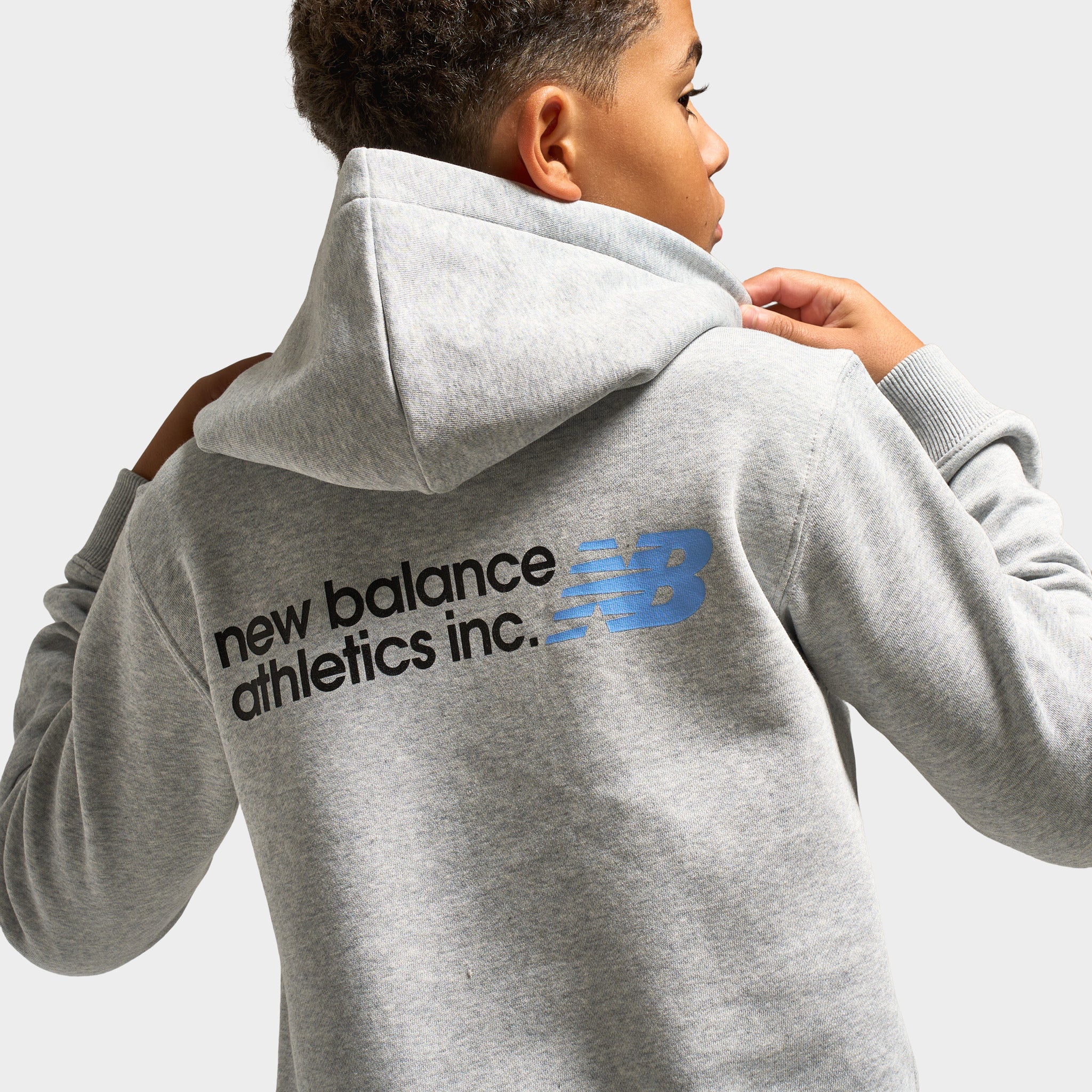 New Balance Juniors' Back Linear Logo Hoodie / Athletic Grey Heather - Image 3