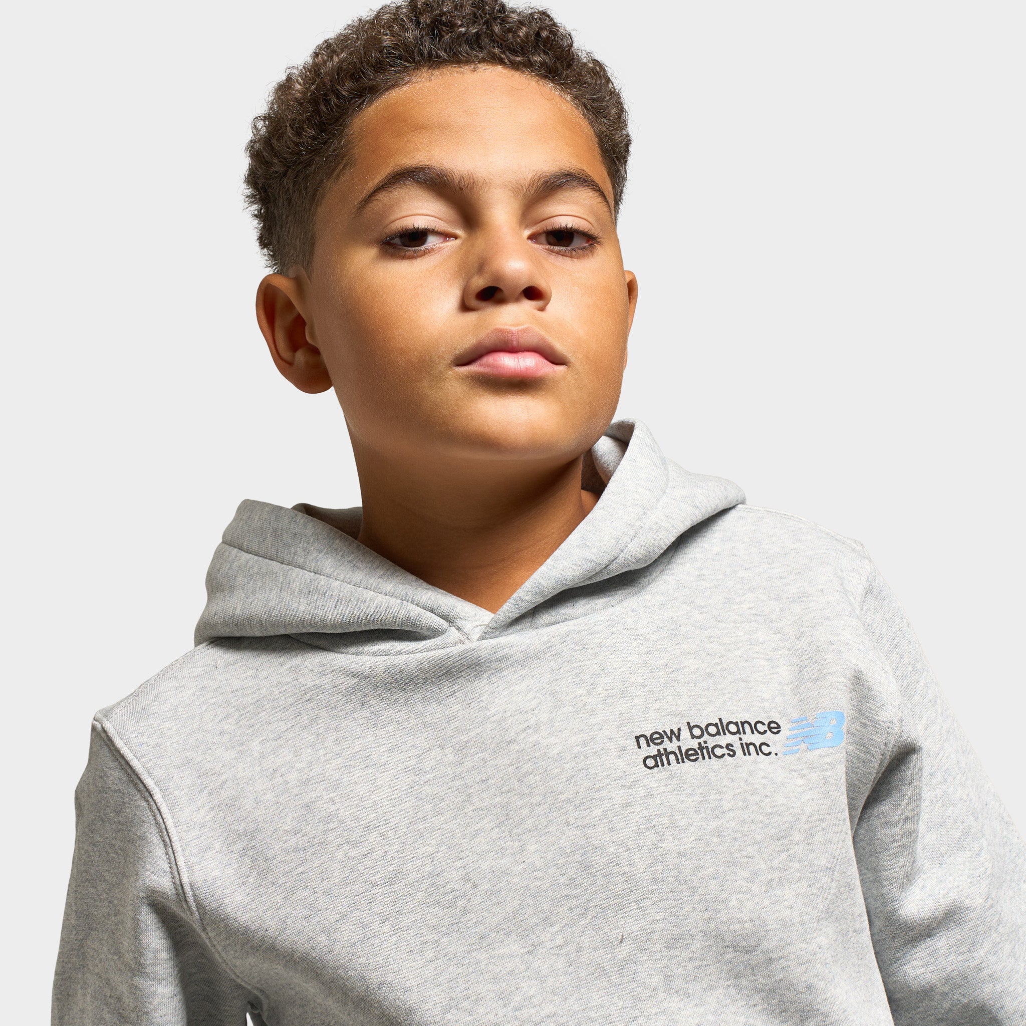 New Balance Juniors' Back Linear Logo Hoodie / Athletic Grey Heather - Image 4