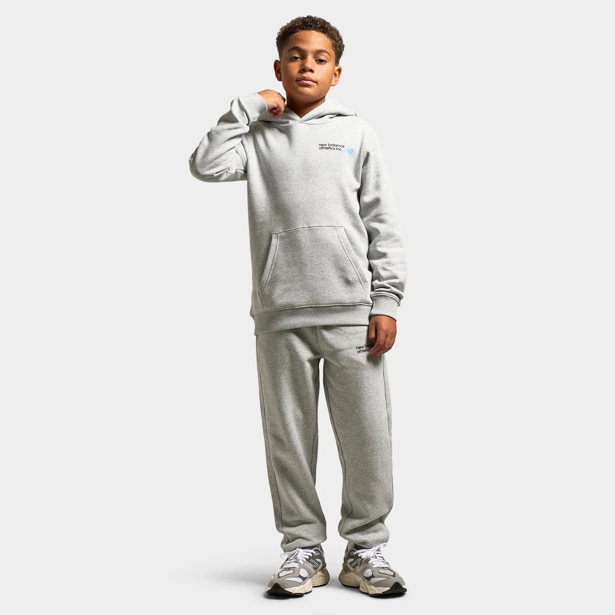 New Balance Juniors' Back Linear Logo Hoodie / Athletic Grey Heather - Image 6