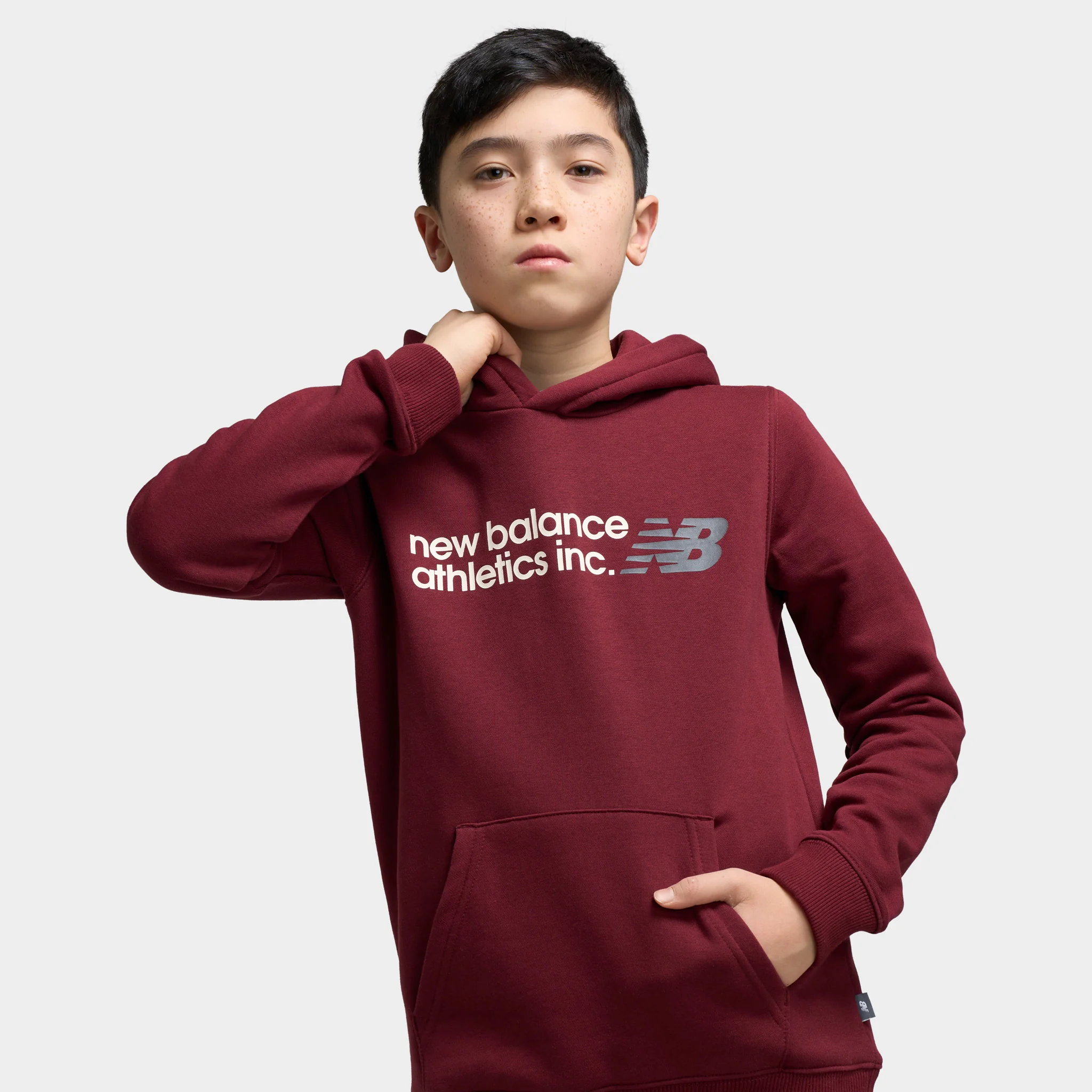 New Balance Juniors' Linear Logo Hoodie / Monarch Burgundy - Image 3