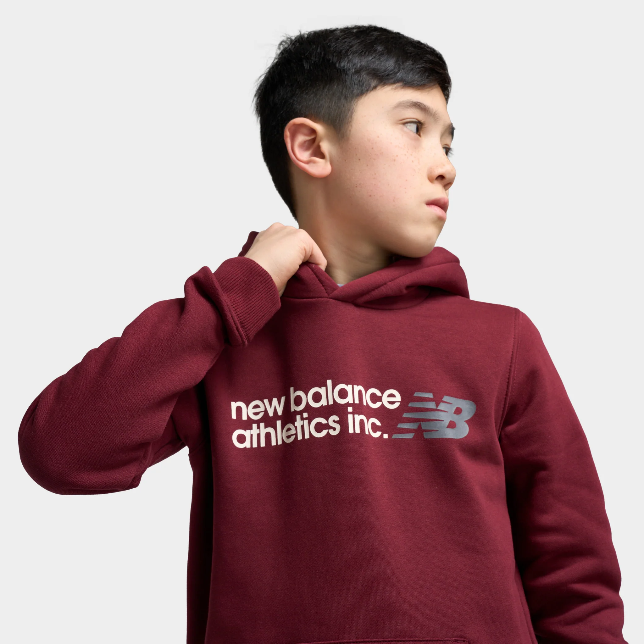 New Balance Juniors' Linear Logo Hoodie / Monarch Burgundy - Image 4