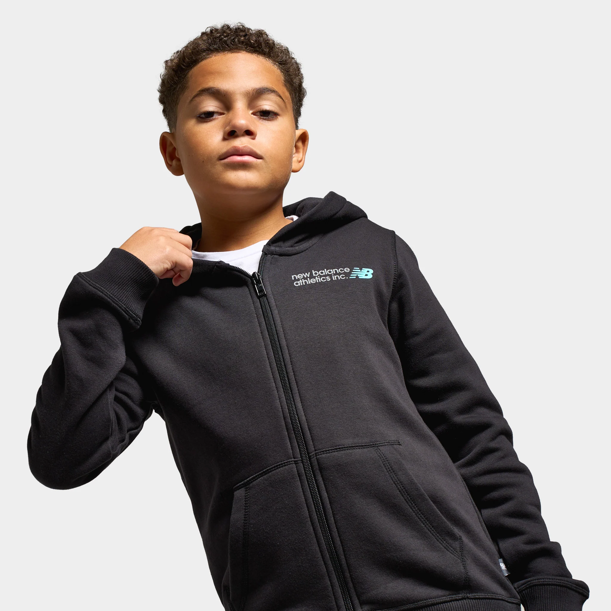 New Balance Juniors' Linear Small Logo Fullzip Hoodie / NB Caviar - Image 3