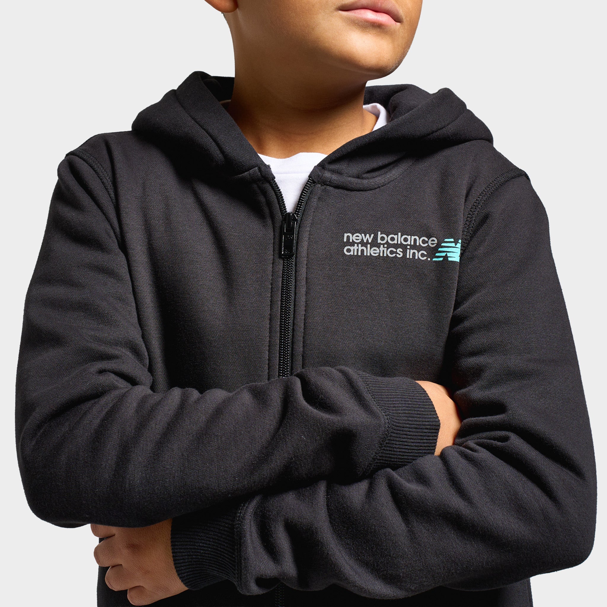 New Balance Juniors' Linear Small Logo Fullzip Hoodie / NB Caviar - Image 4