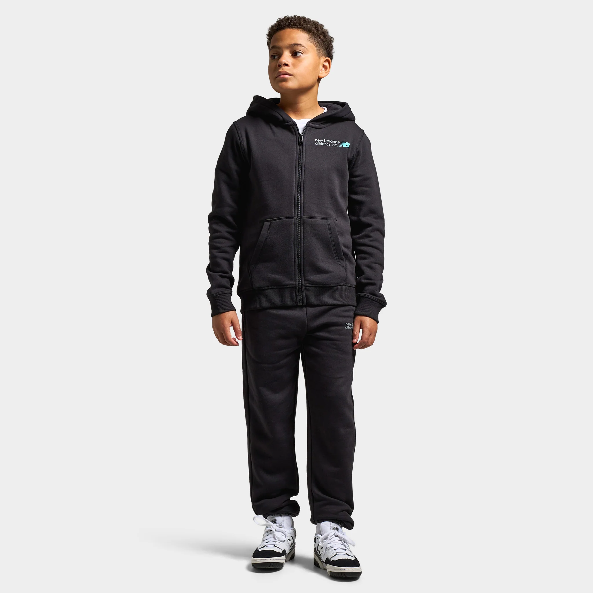 New Balance Juniors' Linear Small Logo Fullzip Hoodie / NB Caviar - Image 6