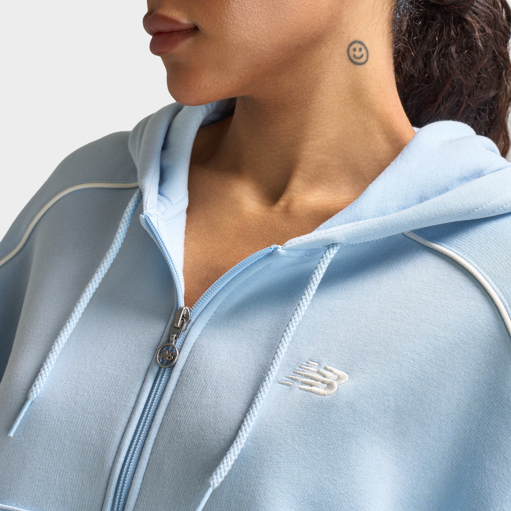 New Balance Piping Full Zip Hoodie Oxford Blue / Sea Salt - Image 3
