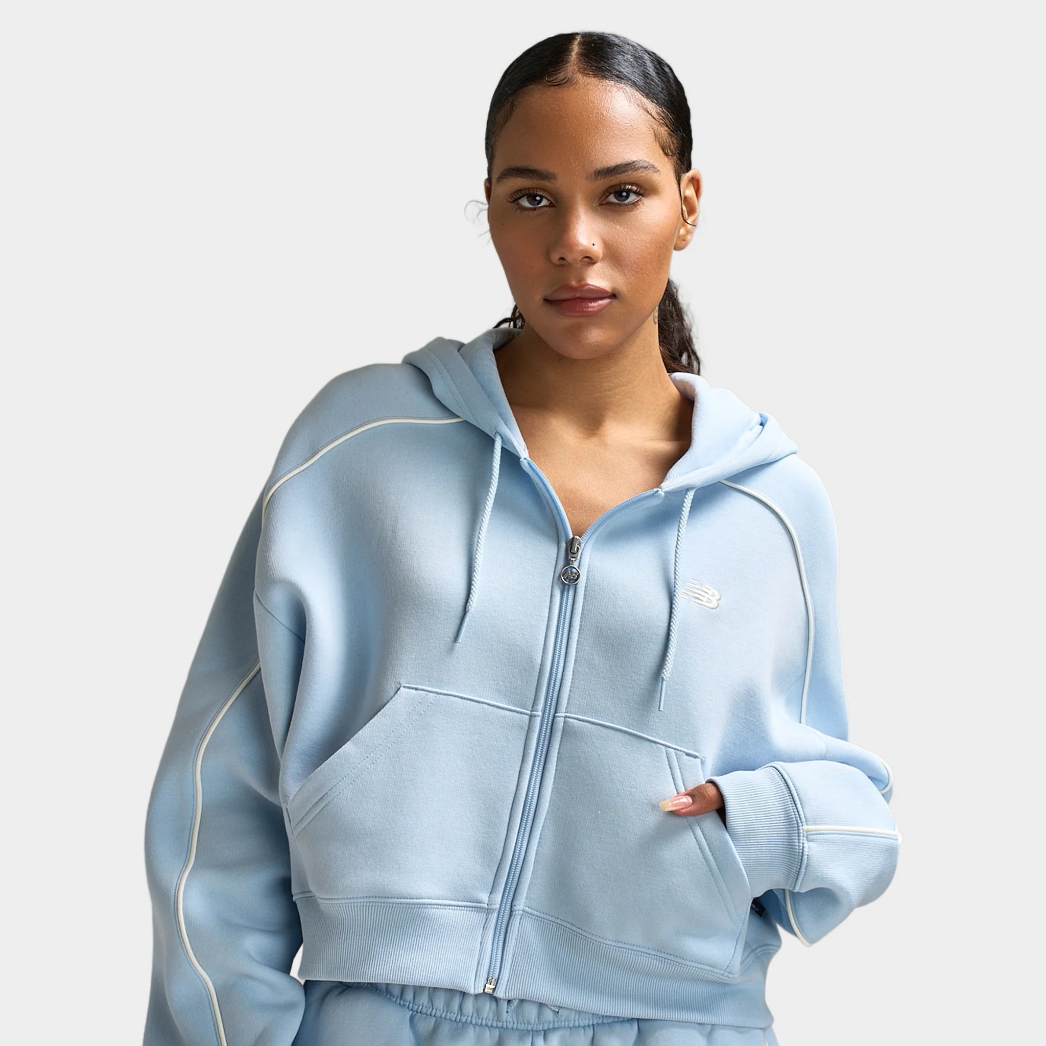 New Balance Piping Full Zip Hoodie Oxford Blue / Sea Salt - Image 4