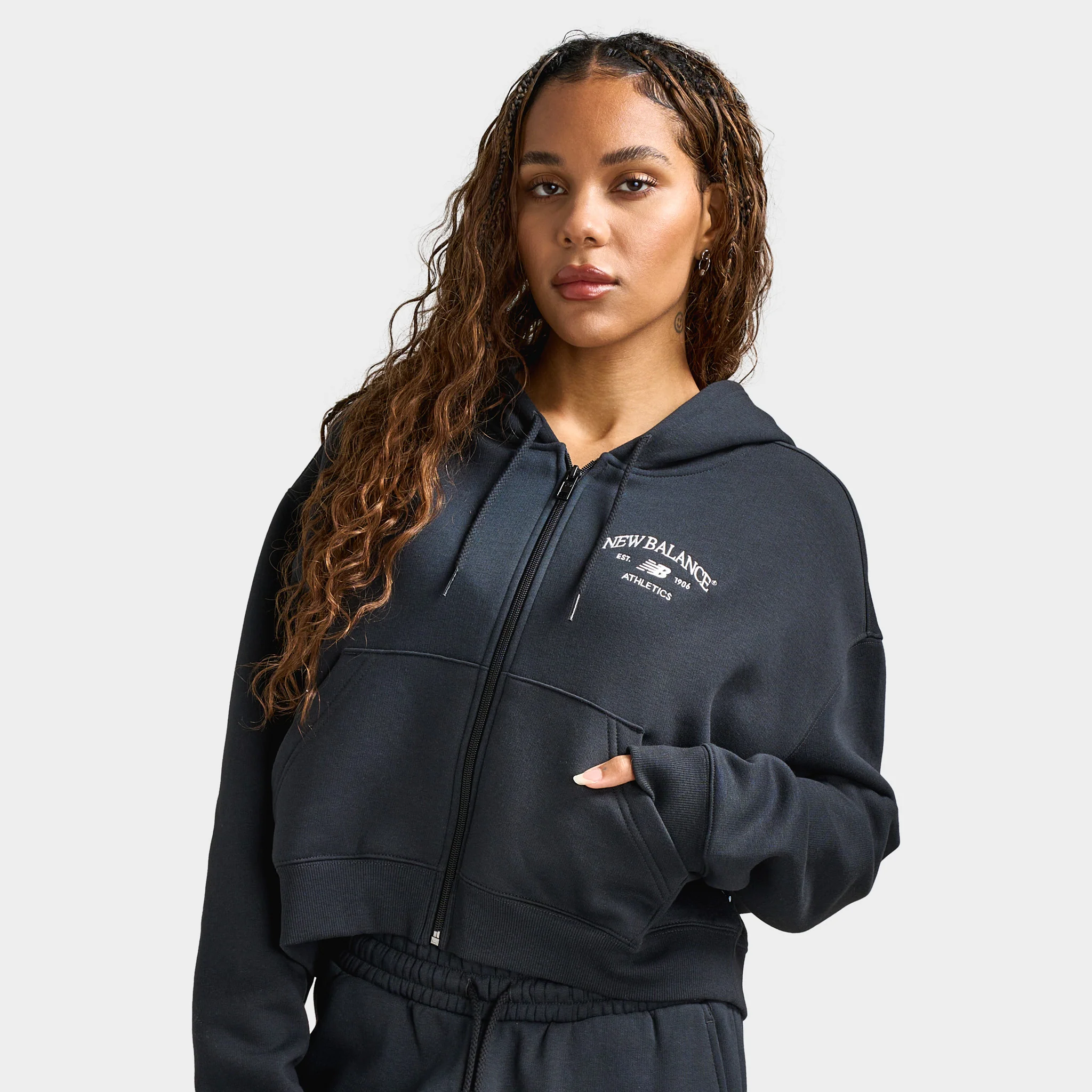 New Balance Athletic Crop Fullzip Hoodie / Black - Image 3