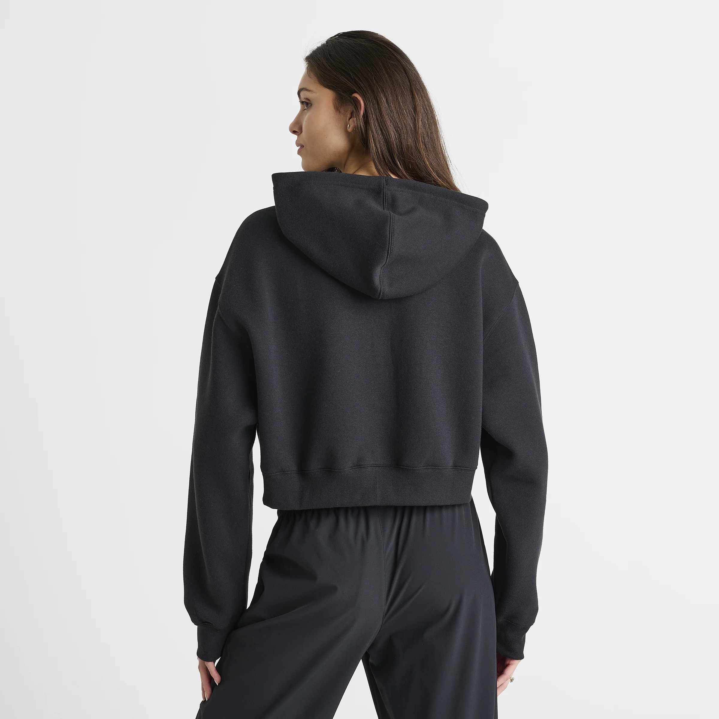 New Balance Women's Linear Crop Full Zip Hoodie Black - Image 2