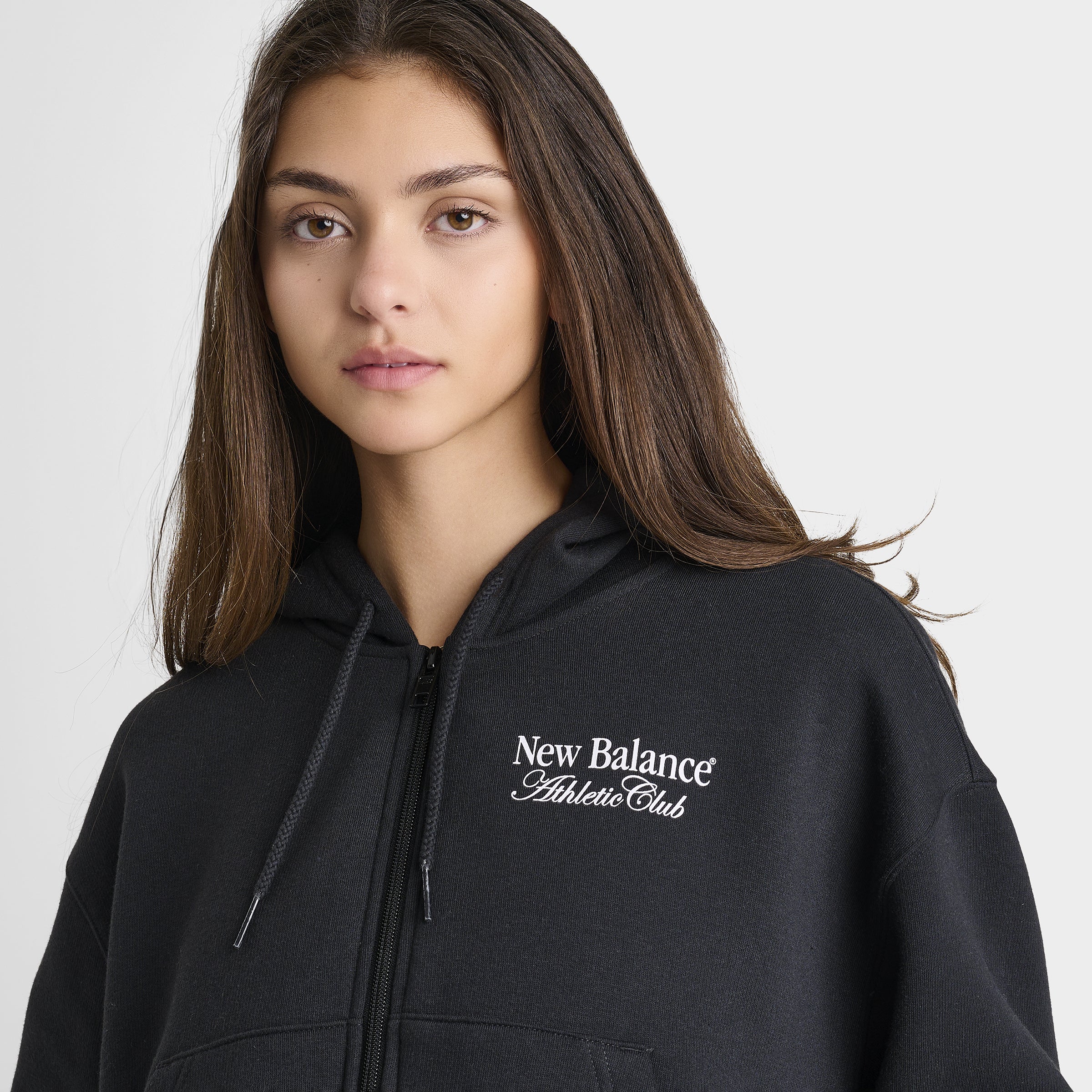 New Balance Women's Linear Crop Full Zip Hoodie Black - Image 4