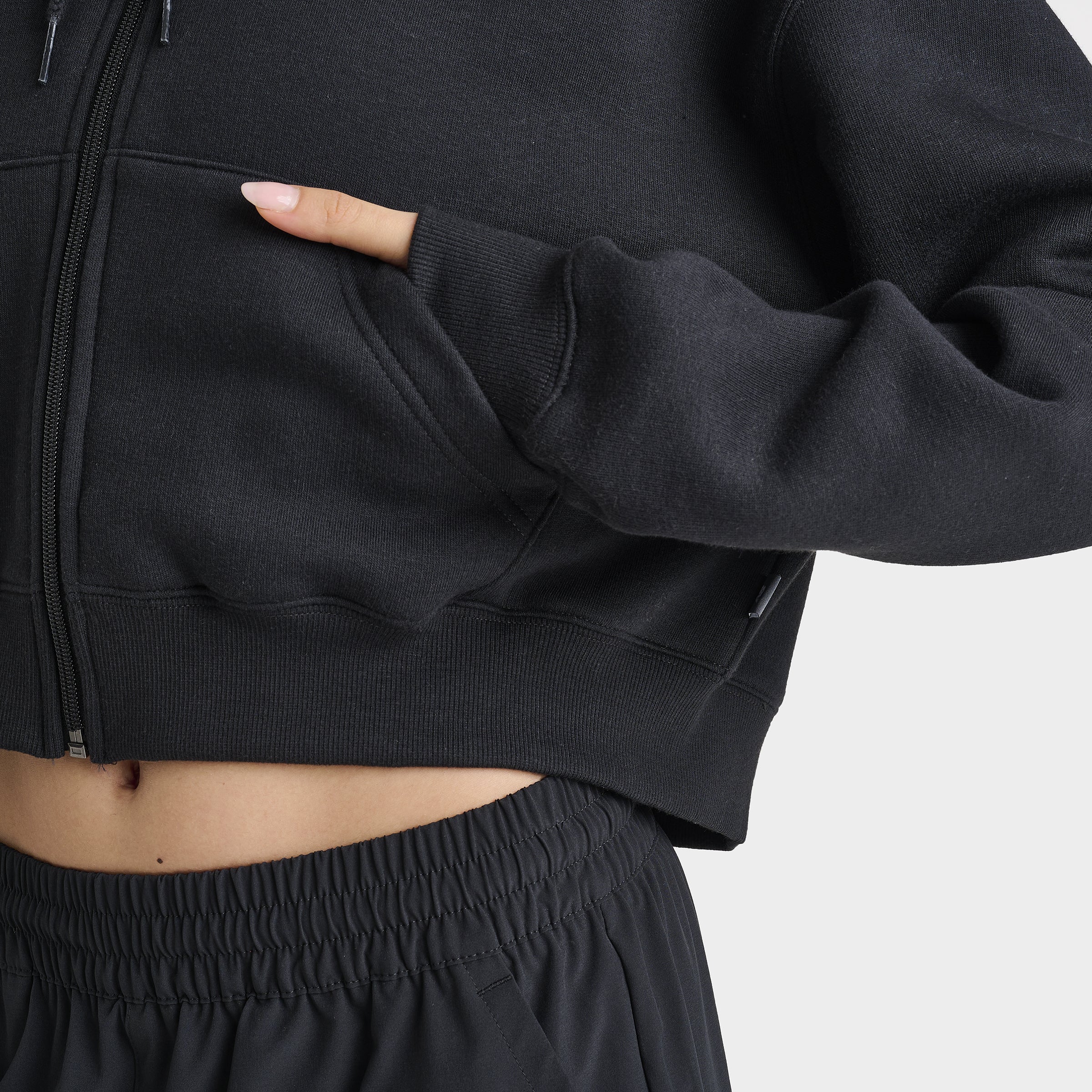 New Balance Women's Linear Crop Full Zip Hoodie Black - Image 5