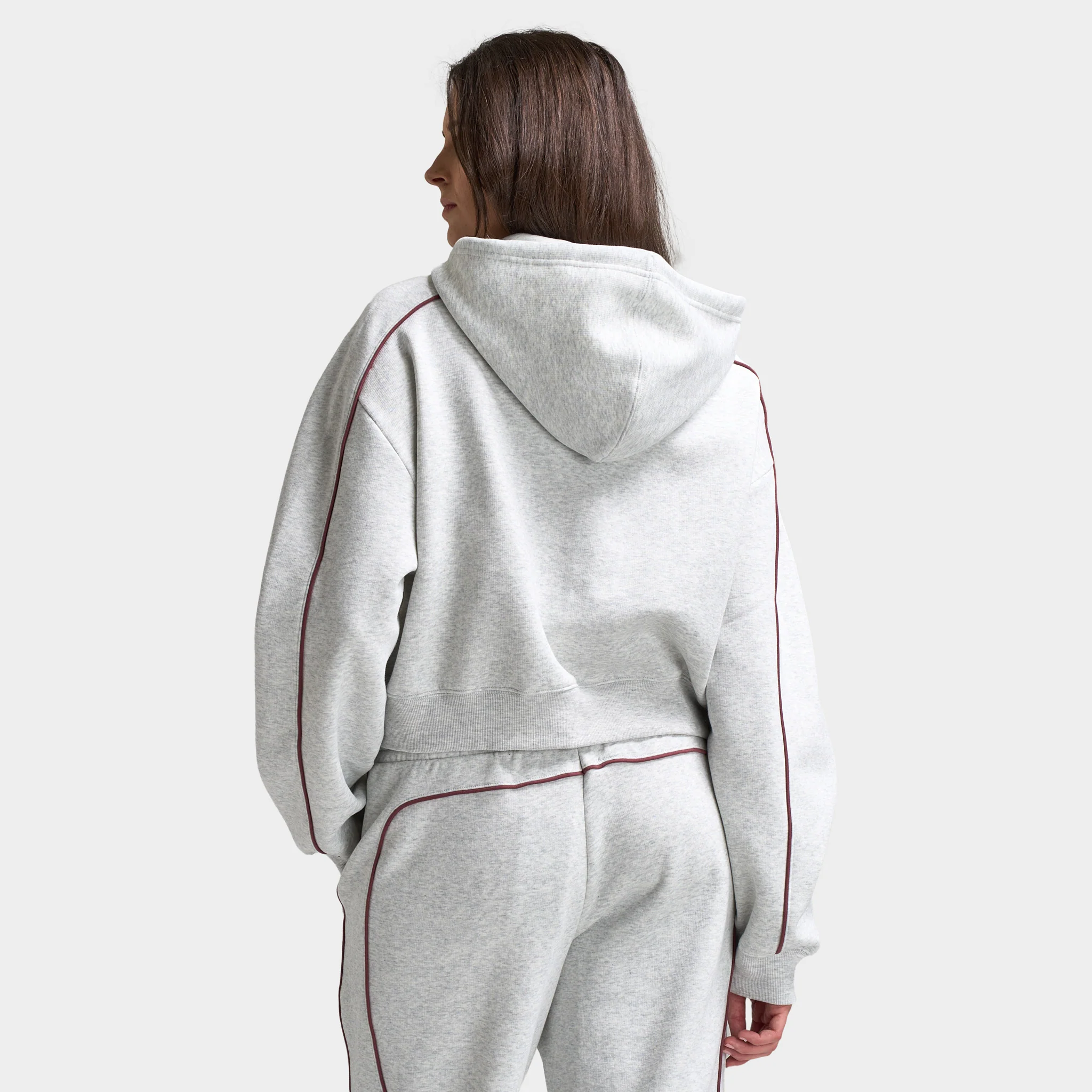 New Balance Women's Piping Full-Zip Crop Hoodie / Grey - Image 2