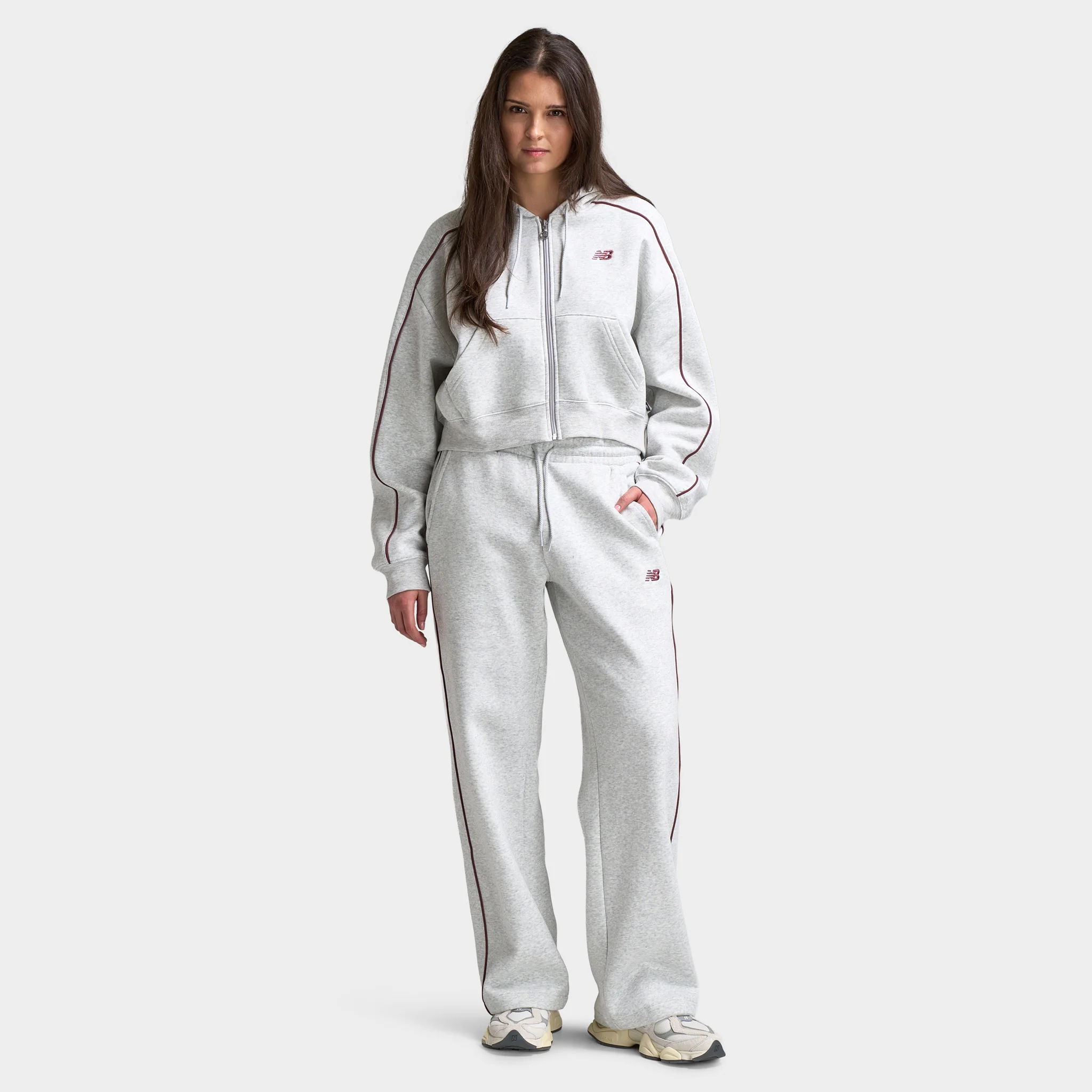New Balance Women's Piping Full-Zip Crop Hoodie / Grey - Image 5