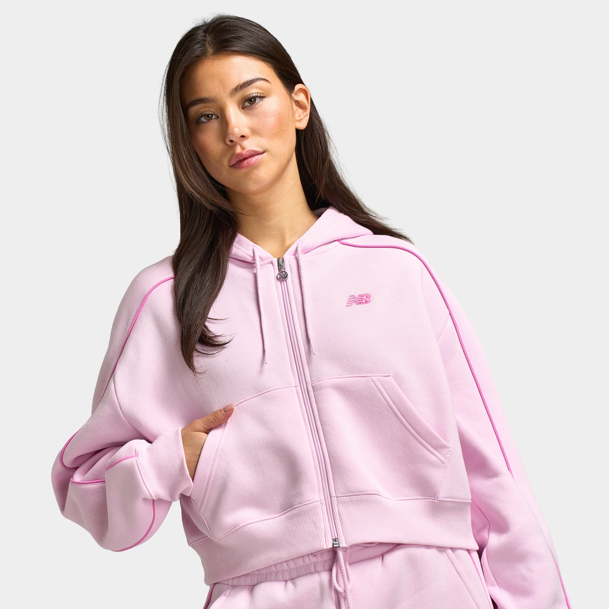 New Balance Women's Piping Full-Zip Hoodie / Light Raspberry - Image 4