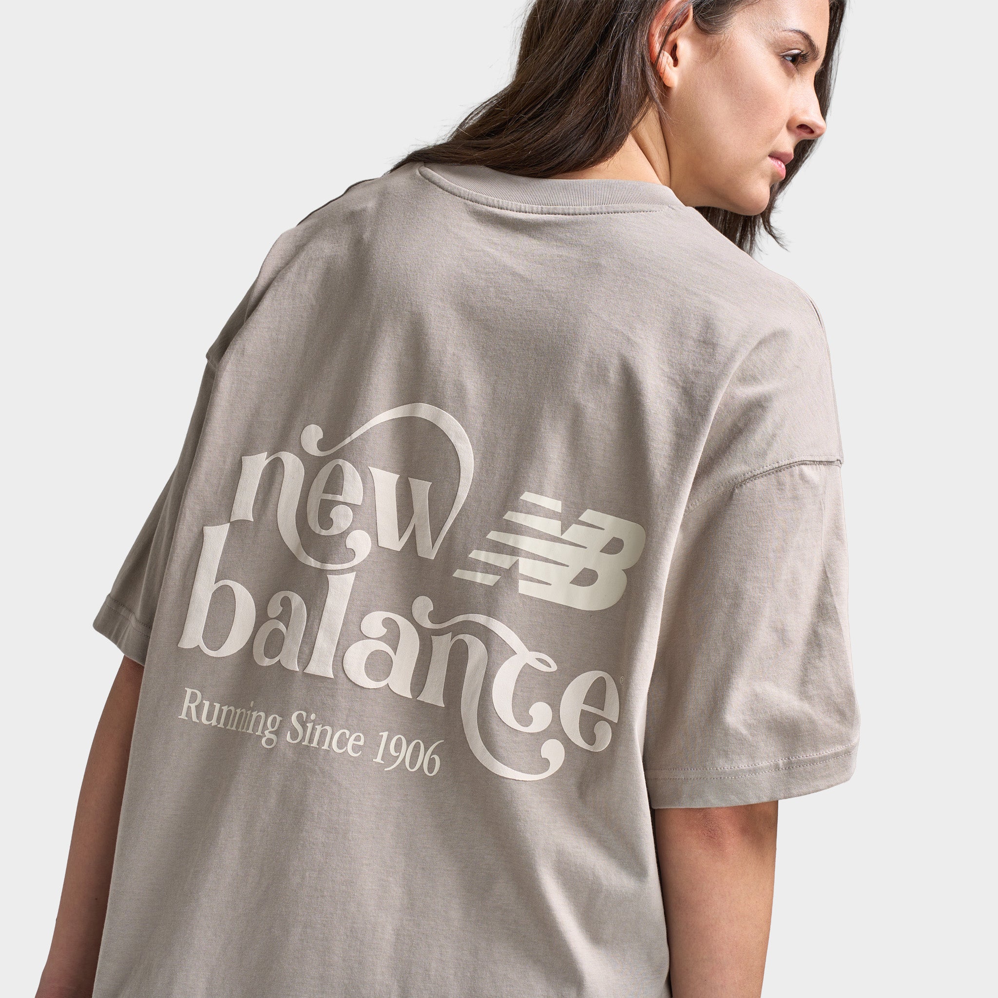 New Balance Women's Script Graphic Boyfriend T-Shirt / Brown - Image 4