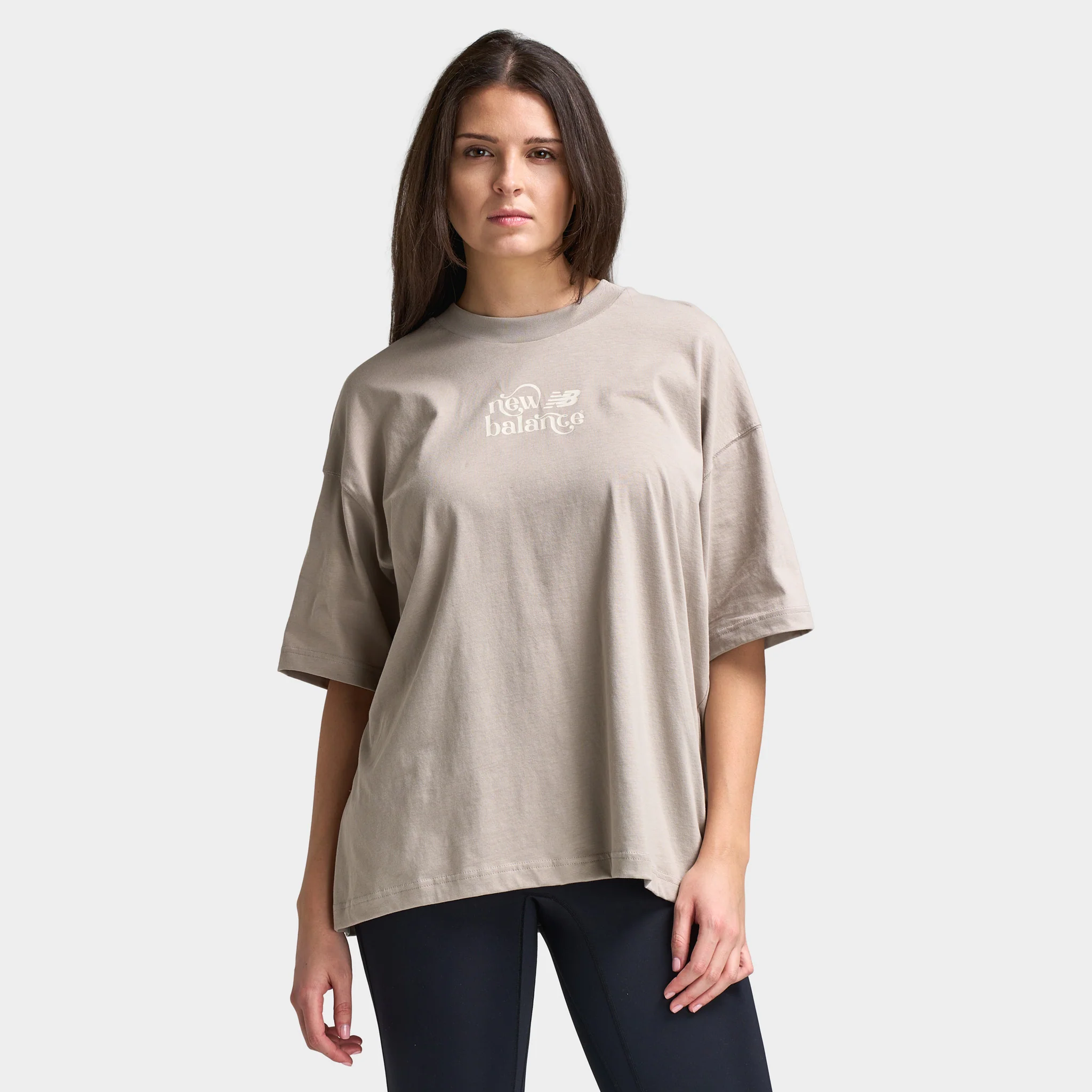 New Balance Women's Script Graphic Boyfriend T-Shirt / Brown - Image 5