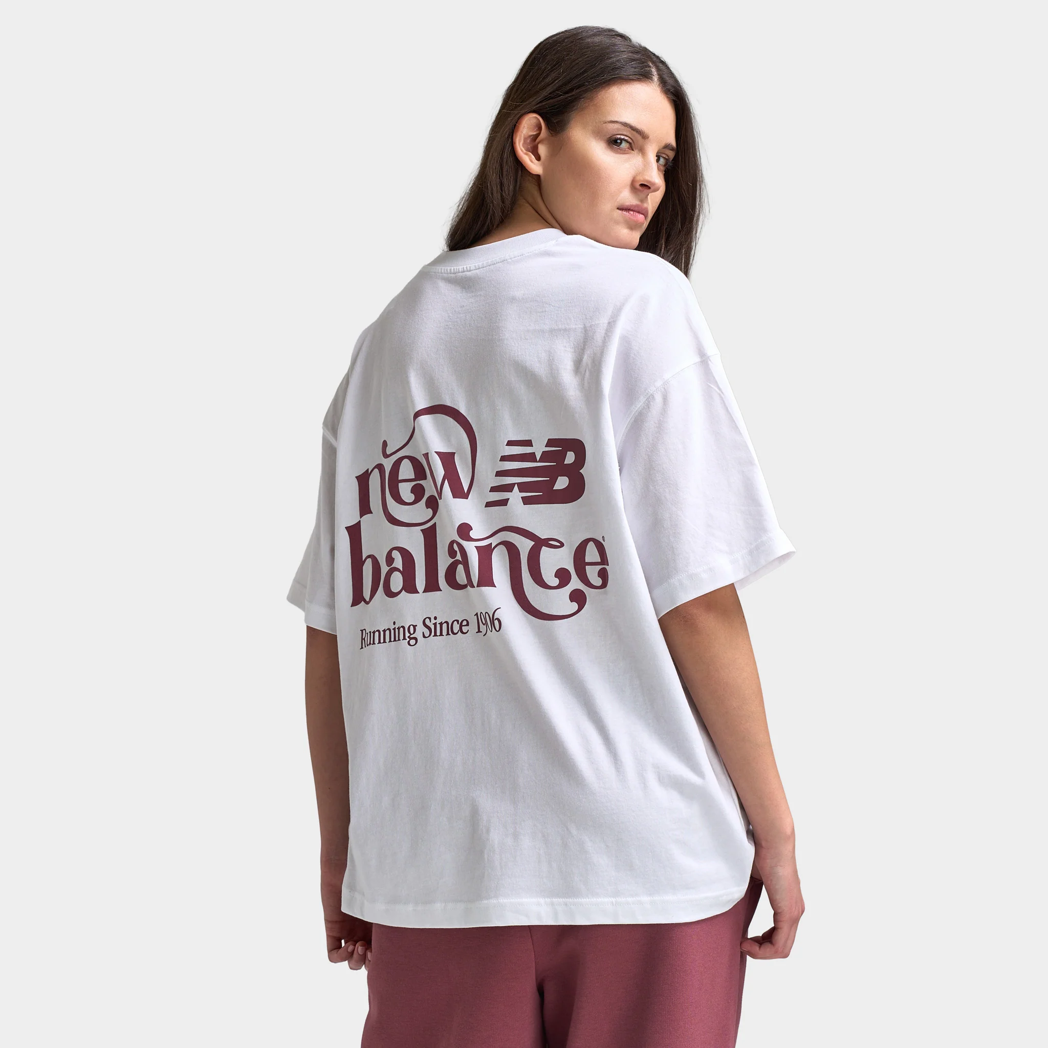 New Balance Women's Script Graphic Boyfriend T-Shirt / White - Image 2