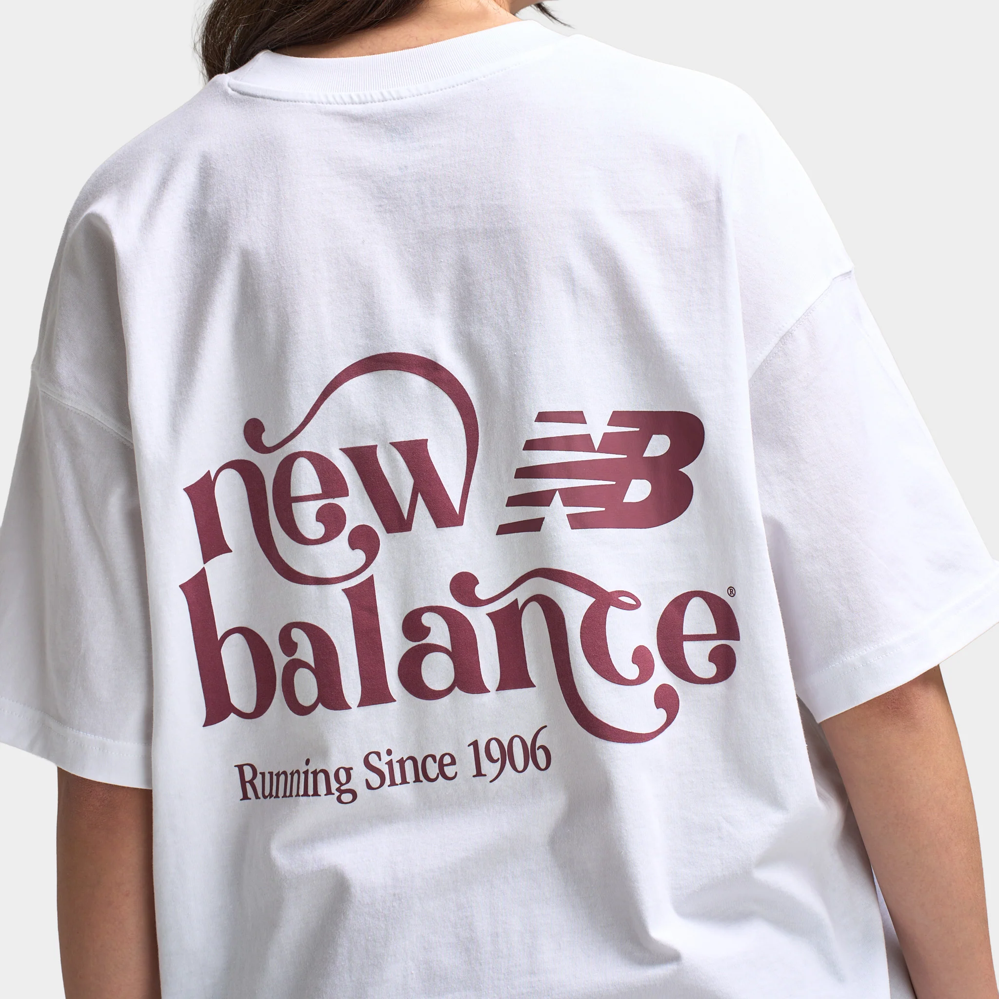 New Balance Women's Script Graphic Boyfriend T-Shirt / White - Image 4