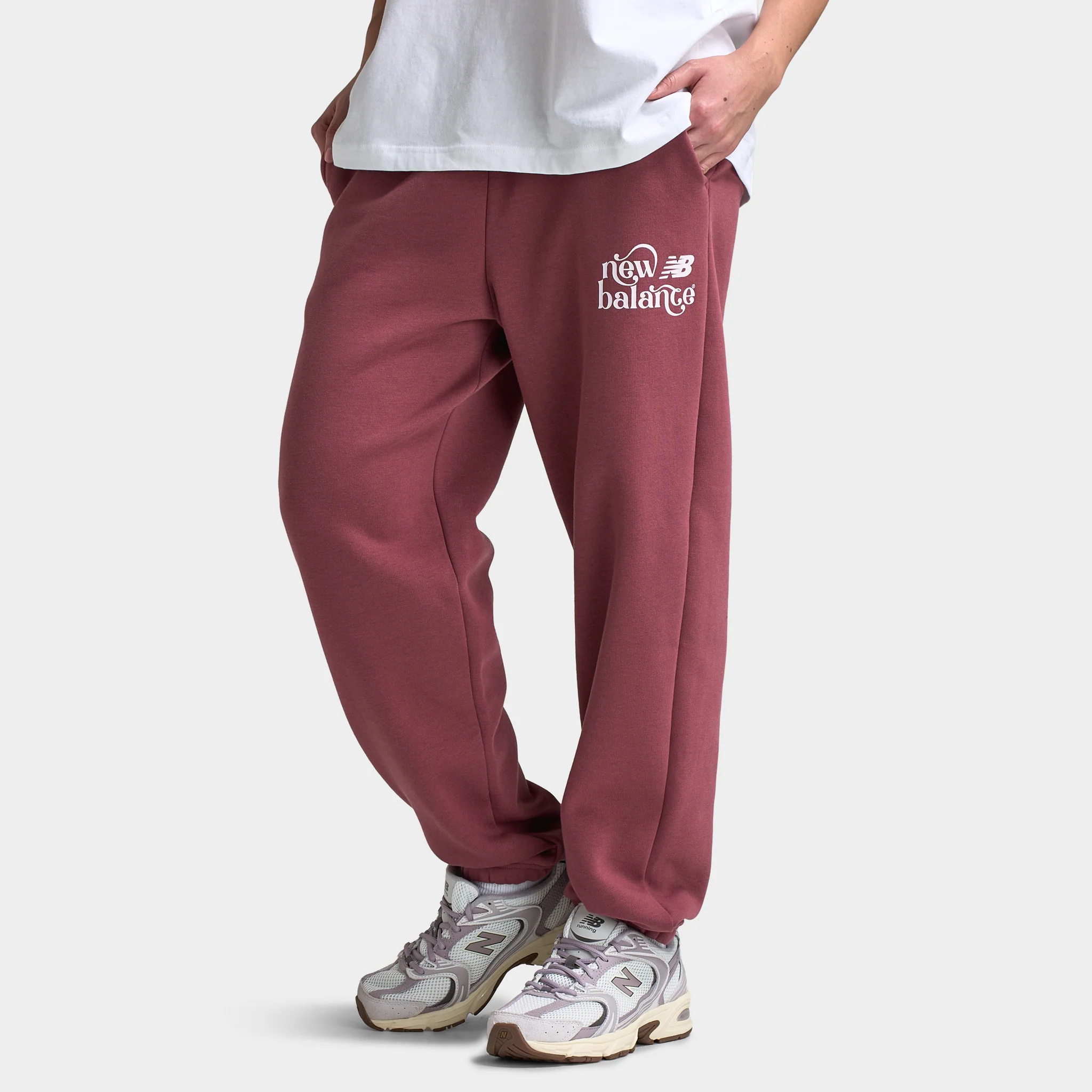 New Balance Women's Script Graphic Cuffed Jogger / Red - Image 5