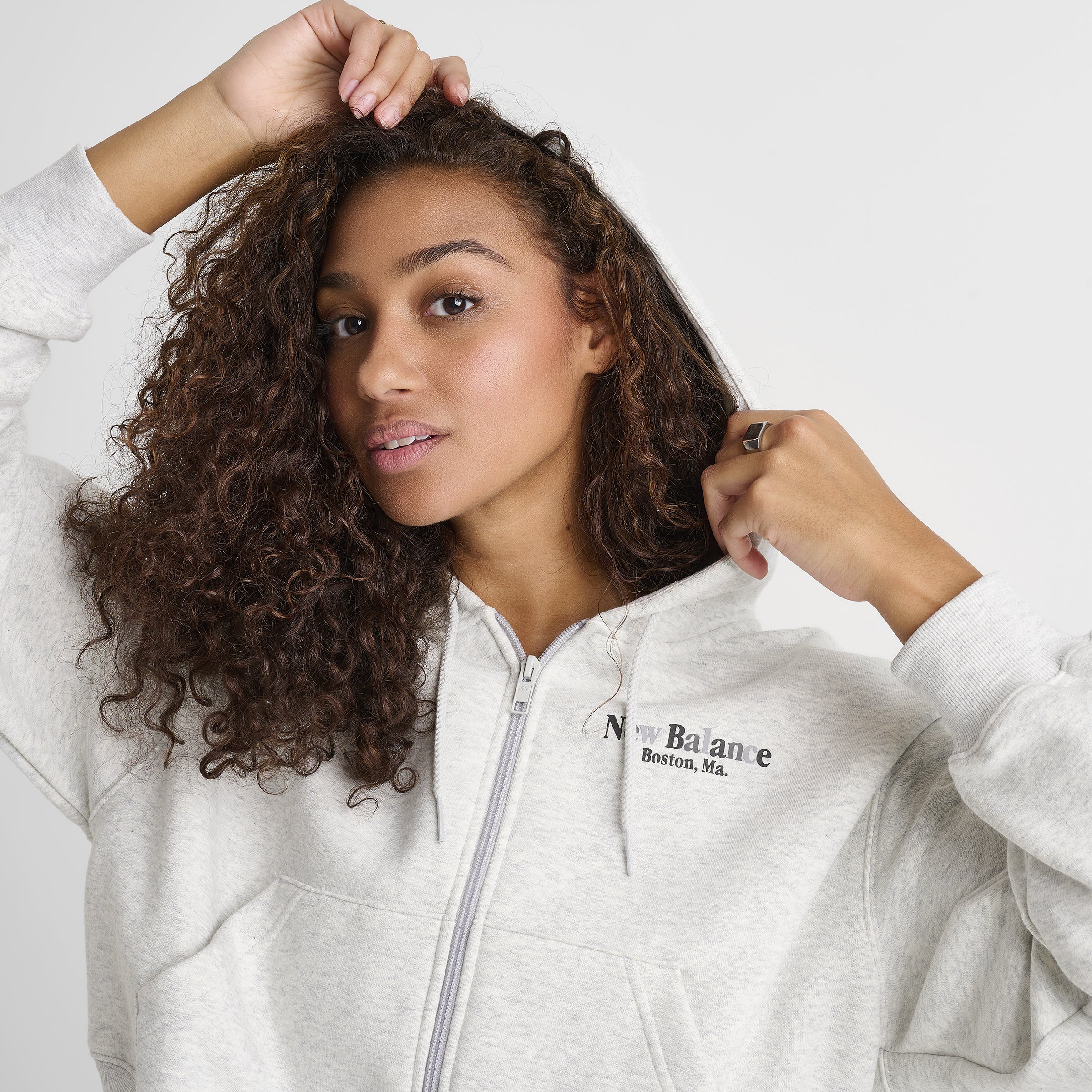 New Balance Women's Tone Crop Full Zip Hoodie Ash Heather / Black - Image 4