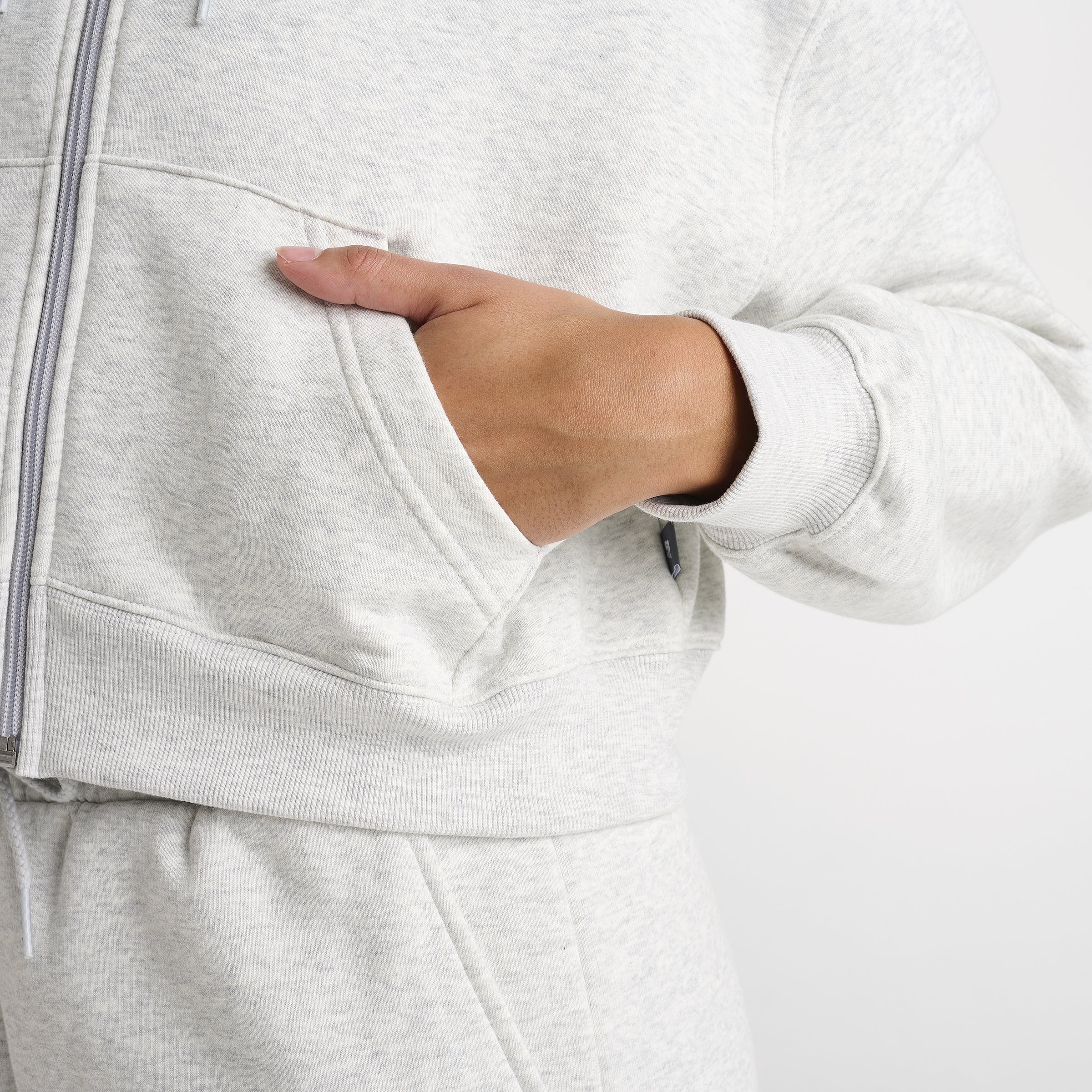 New Balance Women's Tone Crop Full Zip Hoodie Ash Heather / Black - Image 5