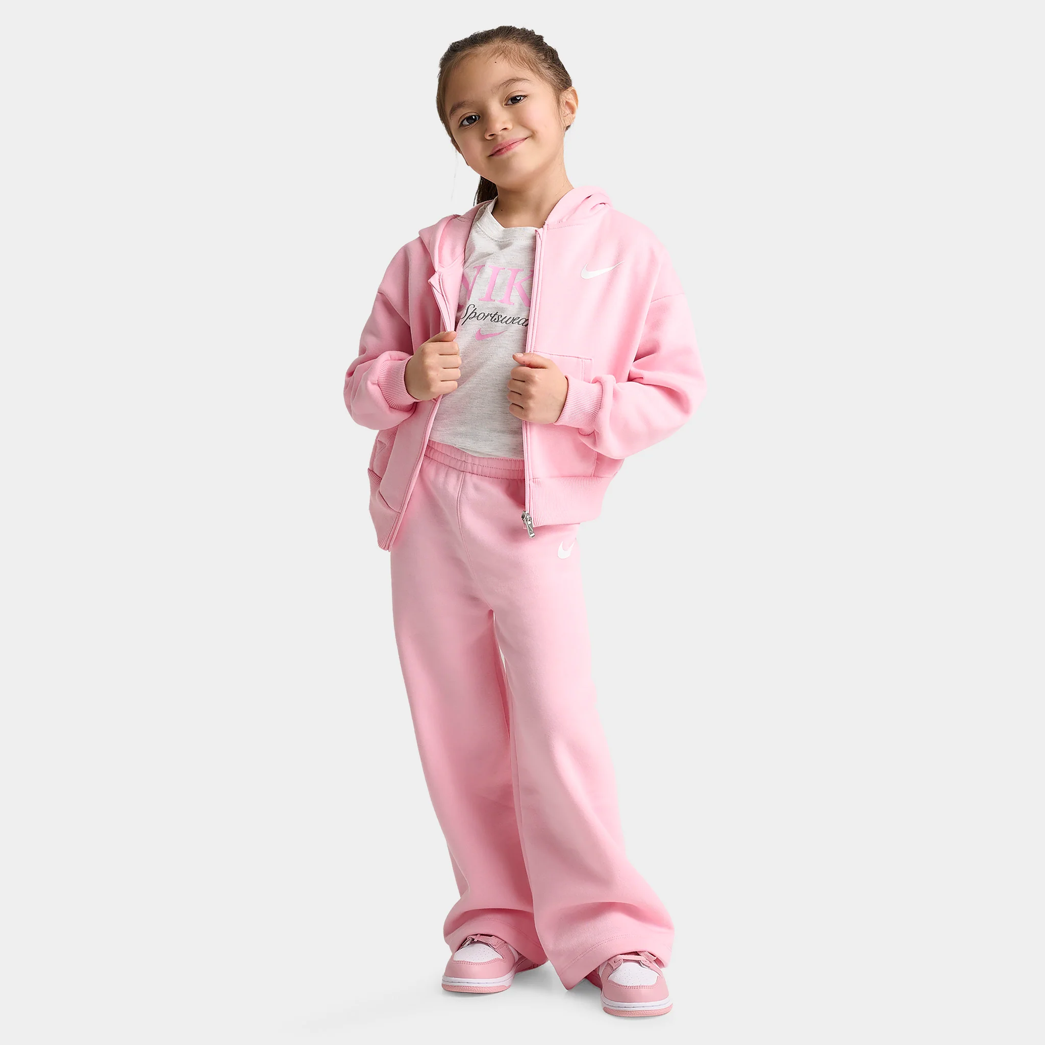 Nike Children's Fullzip Hoodie Wide Leg Pant Set / Medium Soft Pink - Image 5