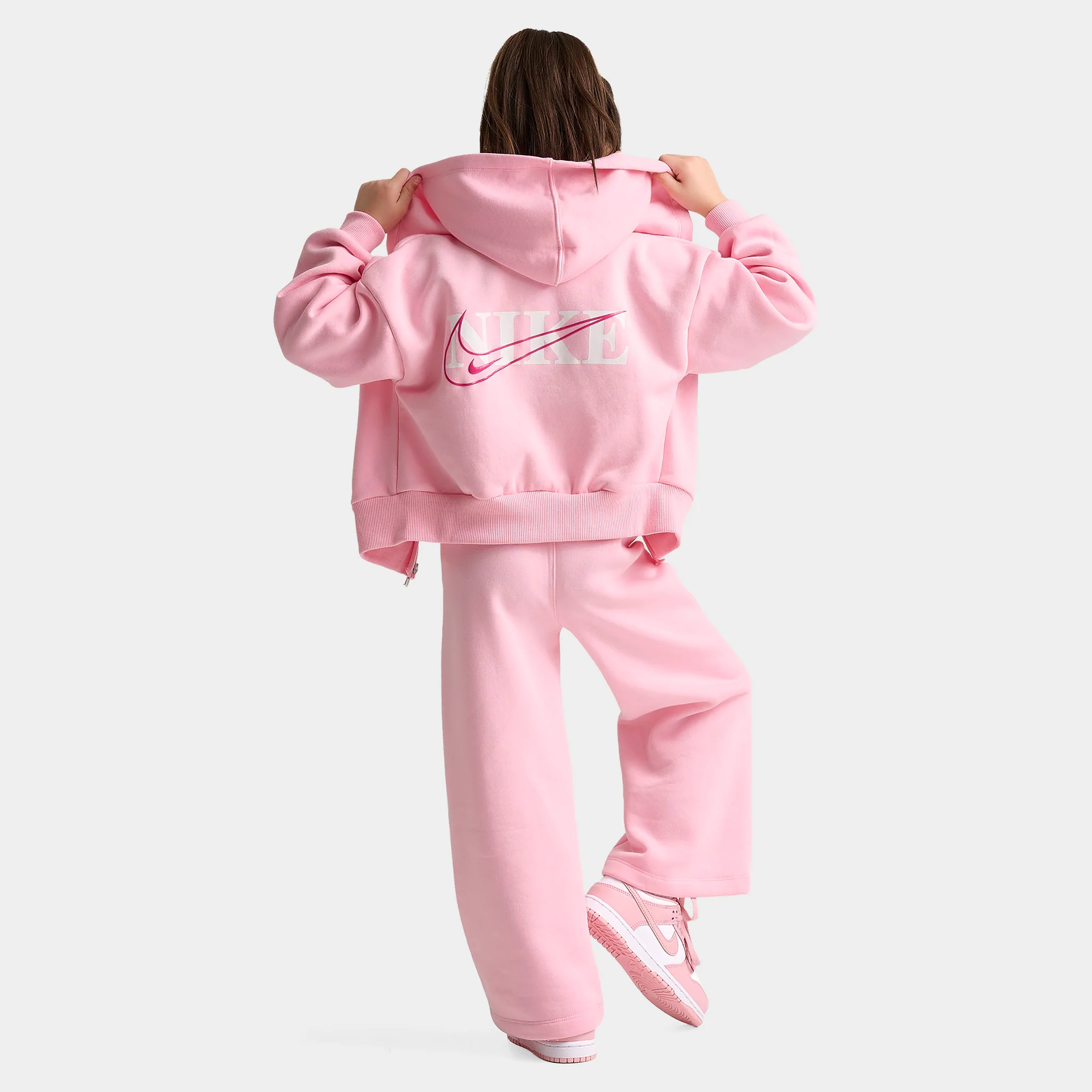 Nike Children's Fullzip Hoodie Wide Leg Pant Set / Medium Soft Pink - Image 6