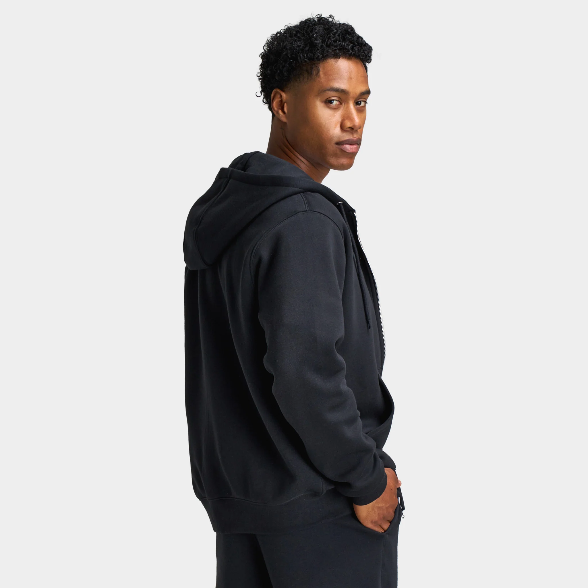 Nike Club Fleece Full Zip Hoodie Black / Black - White - Image 2