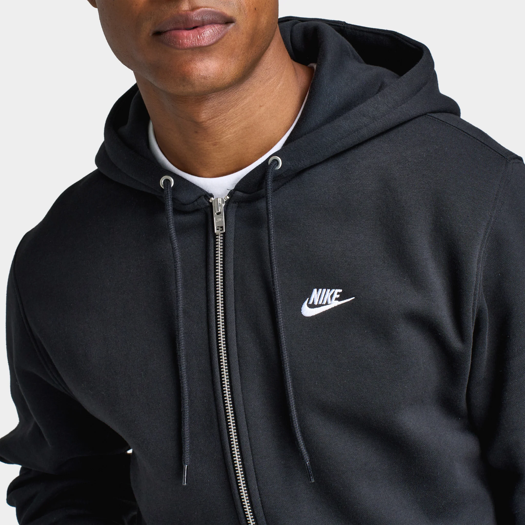 Nike Club Fleece Full Zip Hoodie Black / Black - White - Image 3