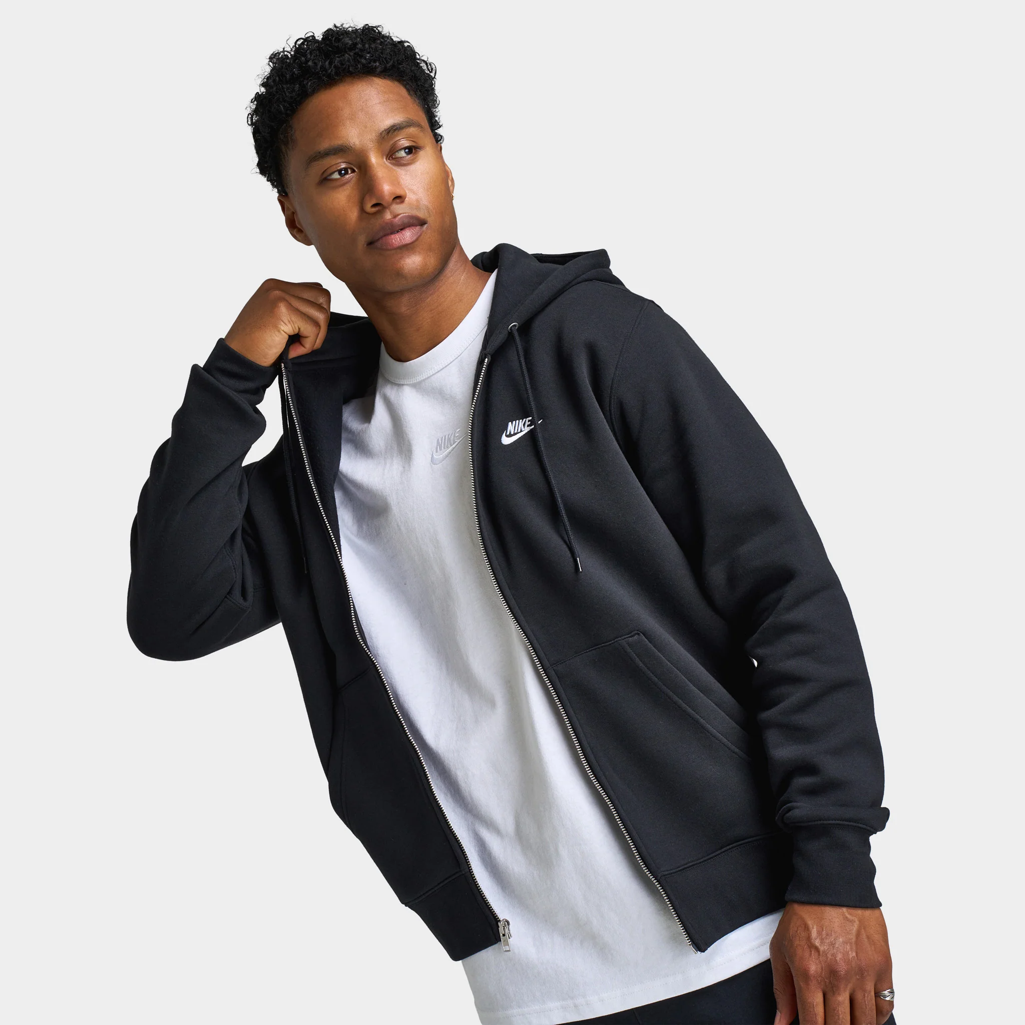 Nike Club Fleece Full Zip Hoodie Black / Black - White - Image 4