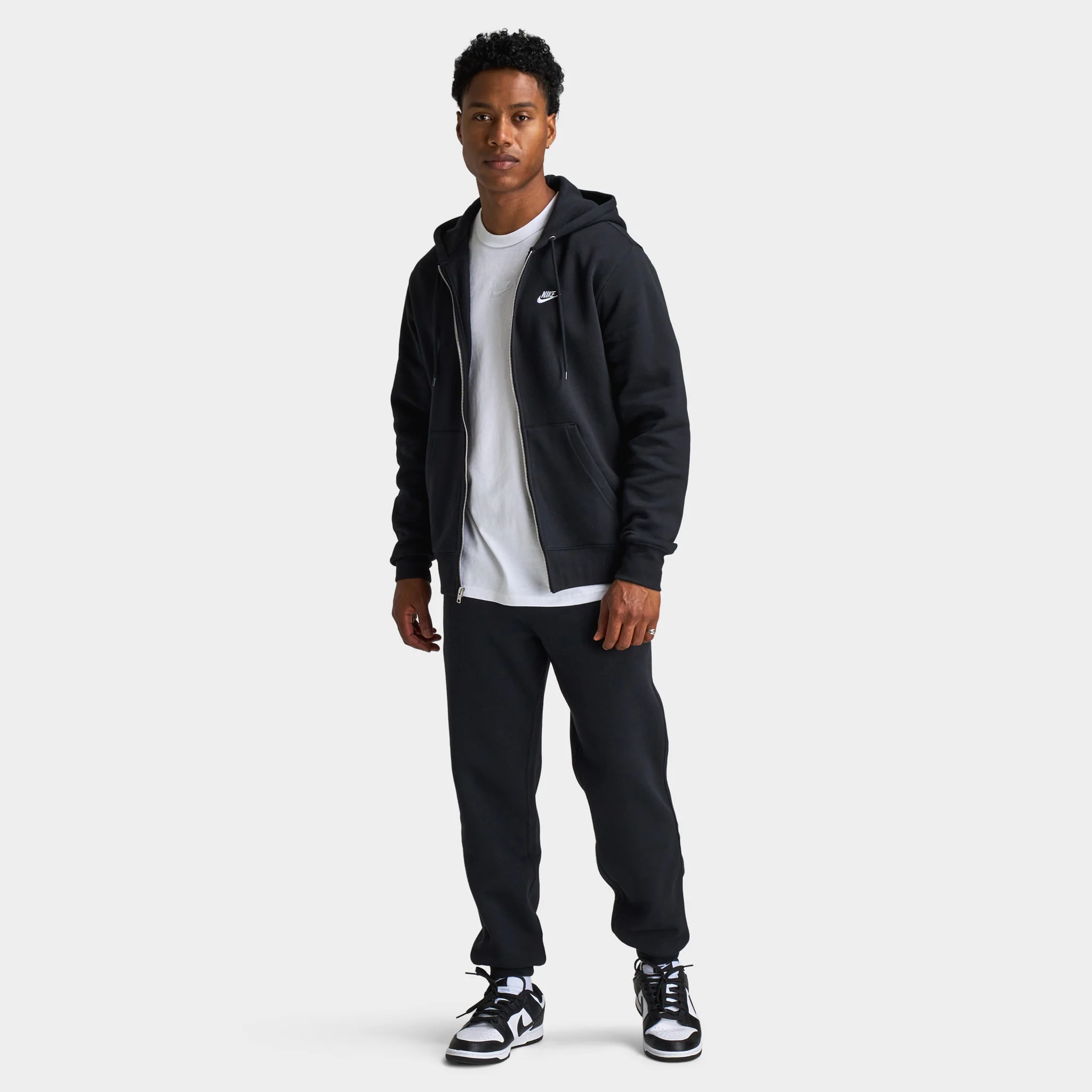 Nike Club Fleece Full Zip Hoodie Black / Black - White - Image 6