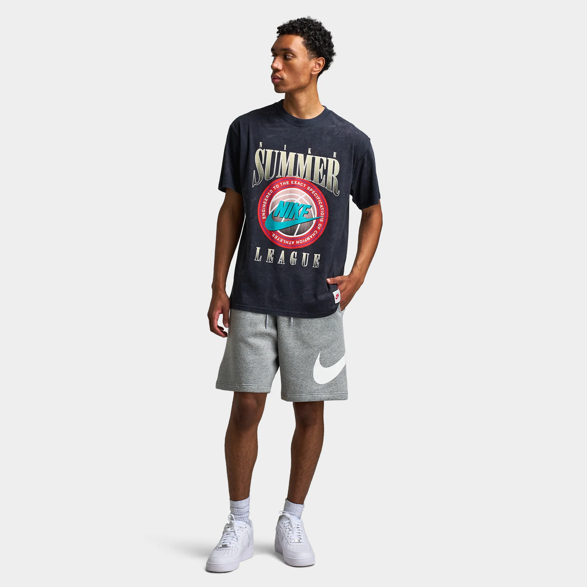 Nike Club Brushed Fleece Shorts Dark Heather Grey / Light Smoke Grey - White - Image 6