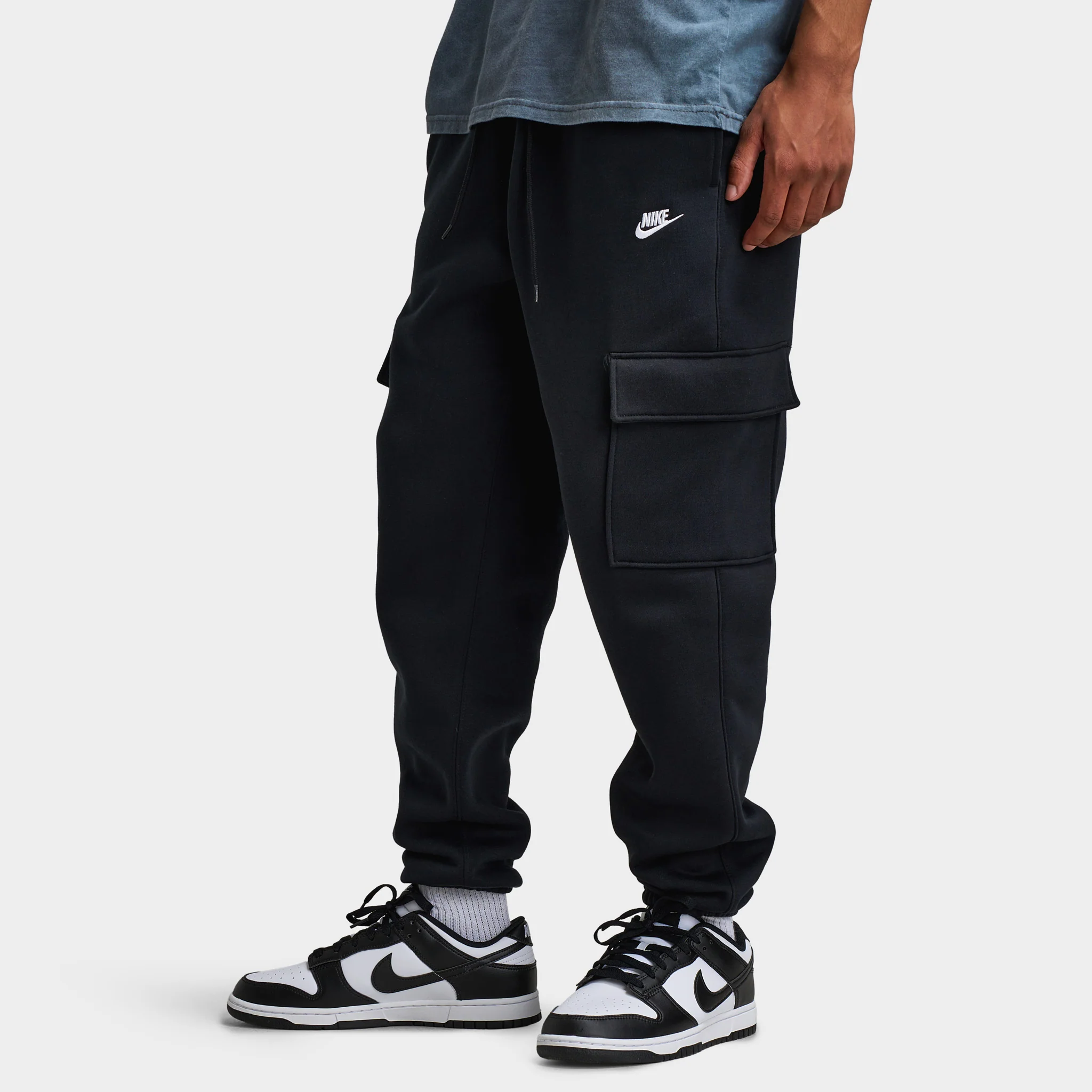 Nike Club Fleece Cargo Pants Black / Black - White - Image 3