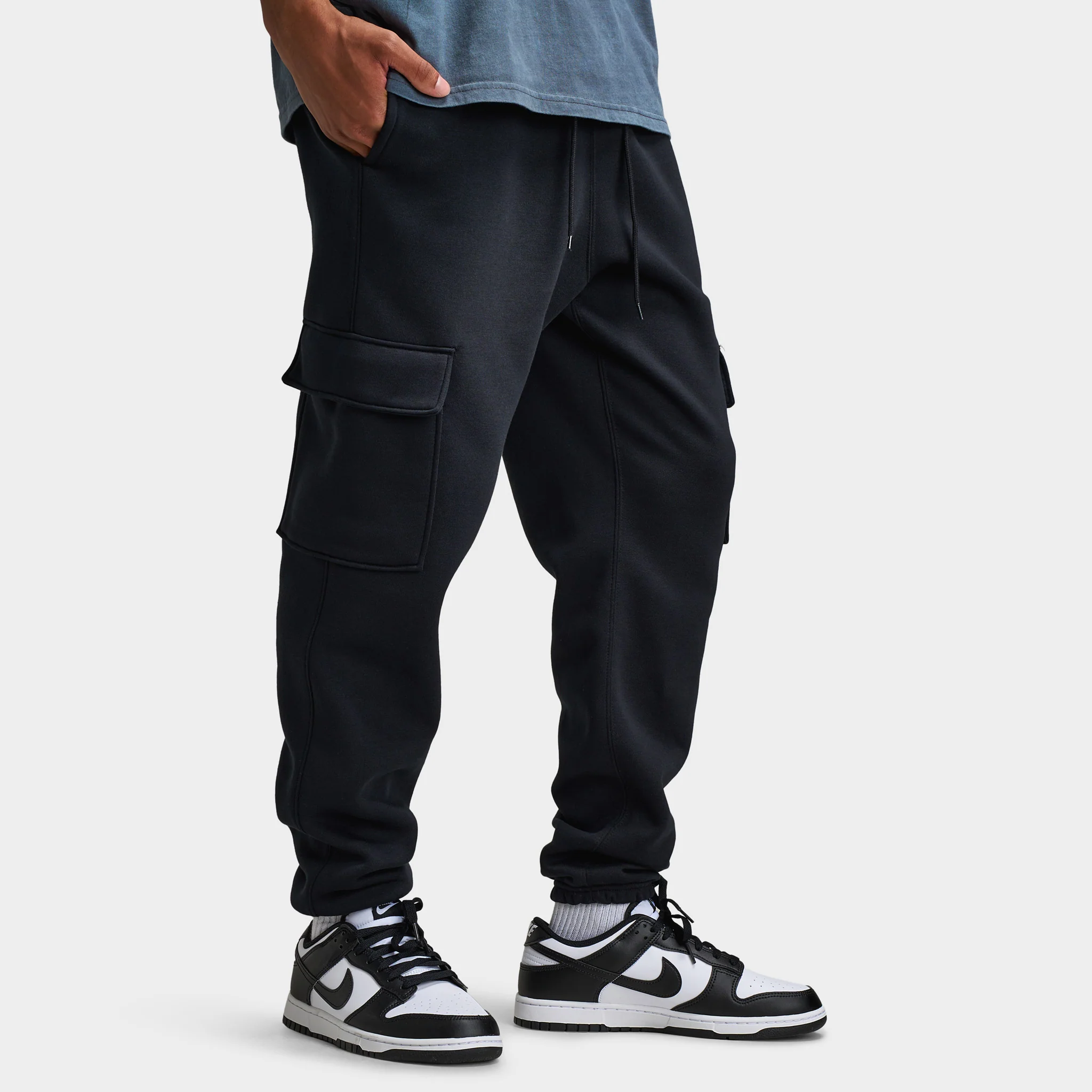Nike Club Fleece Cargo Pants Black / Black - White - Image 4