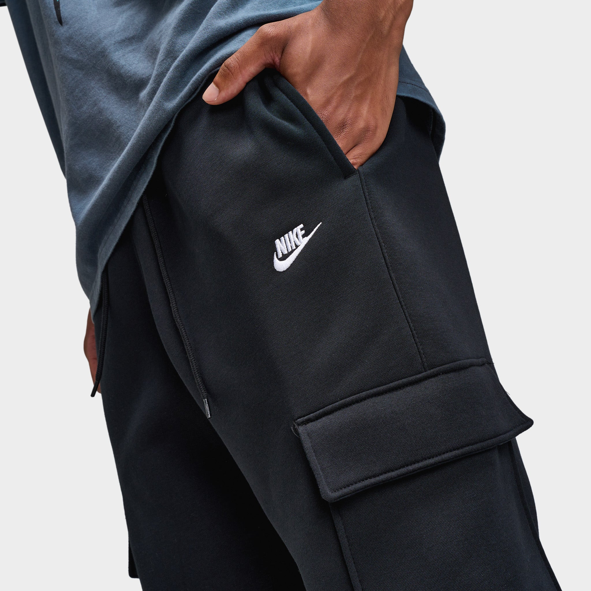 Nike Club Fleece Cargo Pants Black / Black - White - Image 5