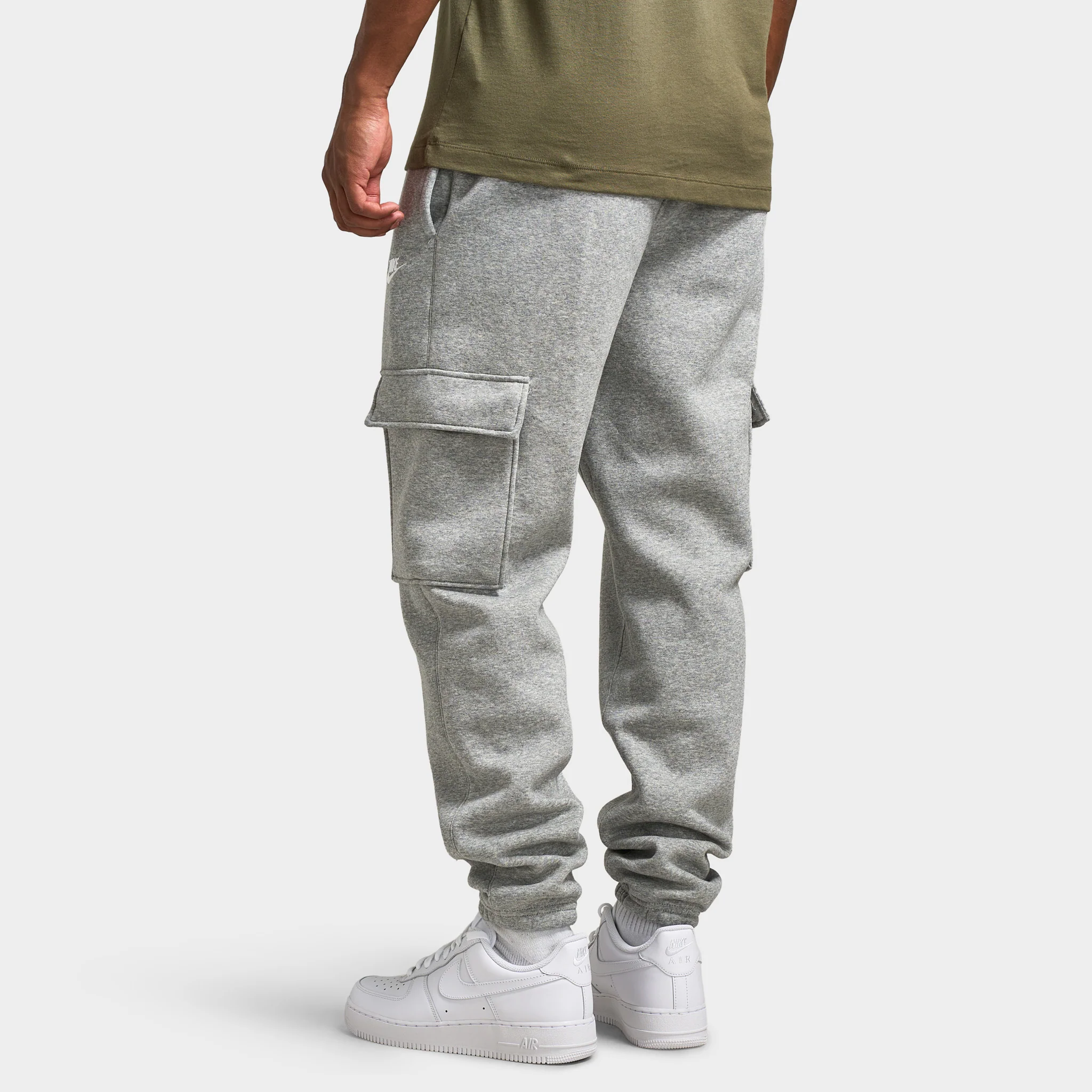 Nike Club Fleece Cargo Pants Dark Grey Heather / Light Smoke Grey - White - Image 2