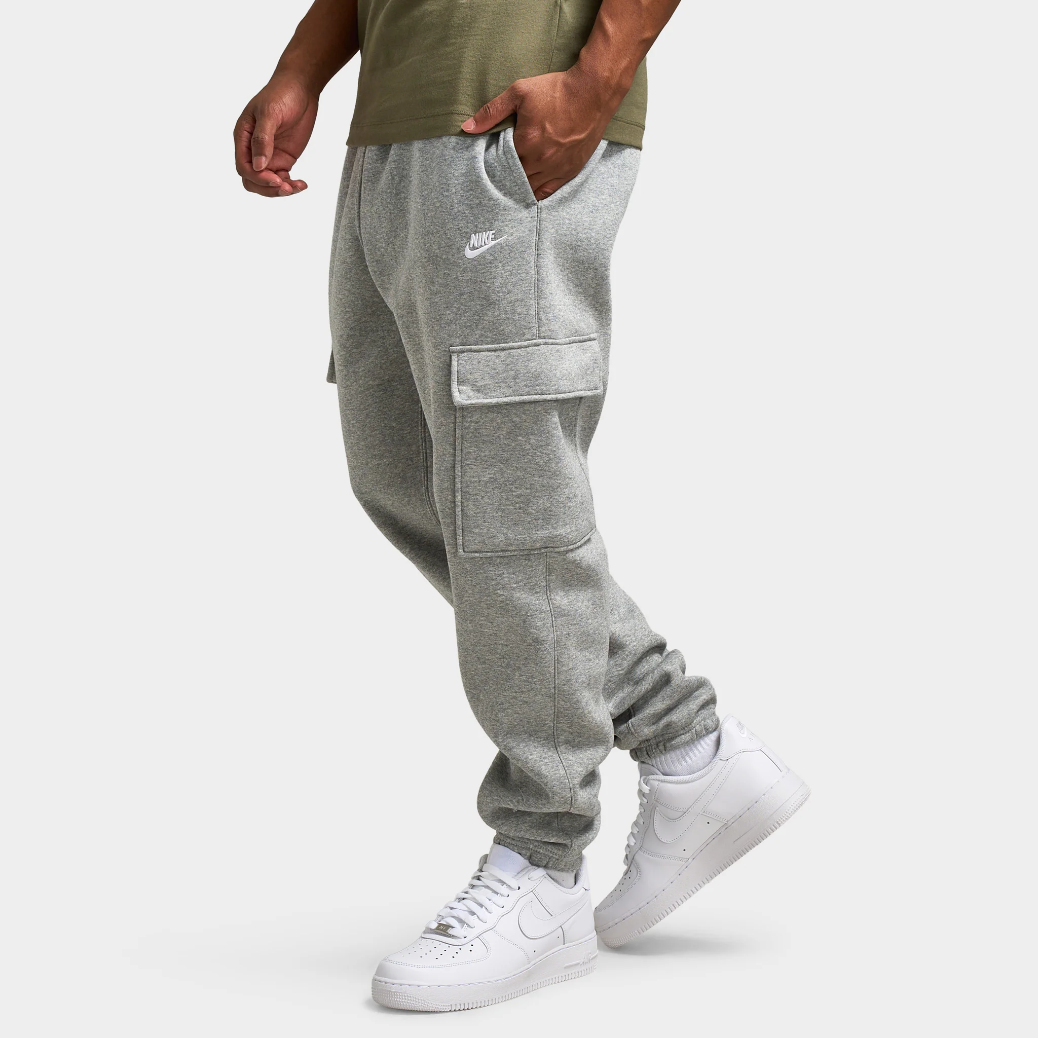 Nike Club Fleece Cargo Pants Dark Grey Heather / Light Smoke Grey - White - Image 3