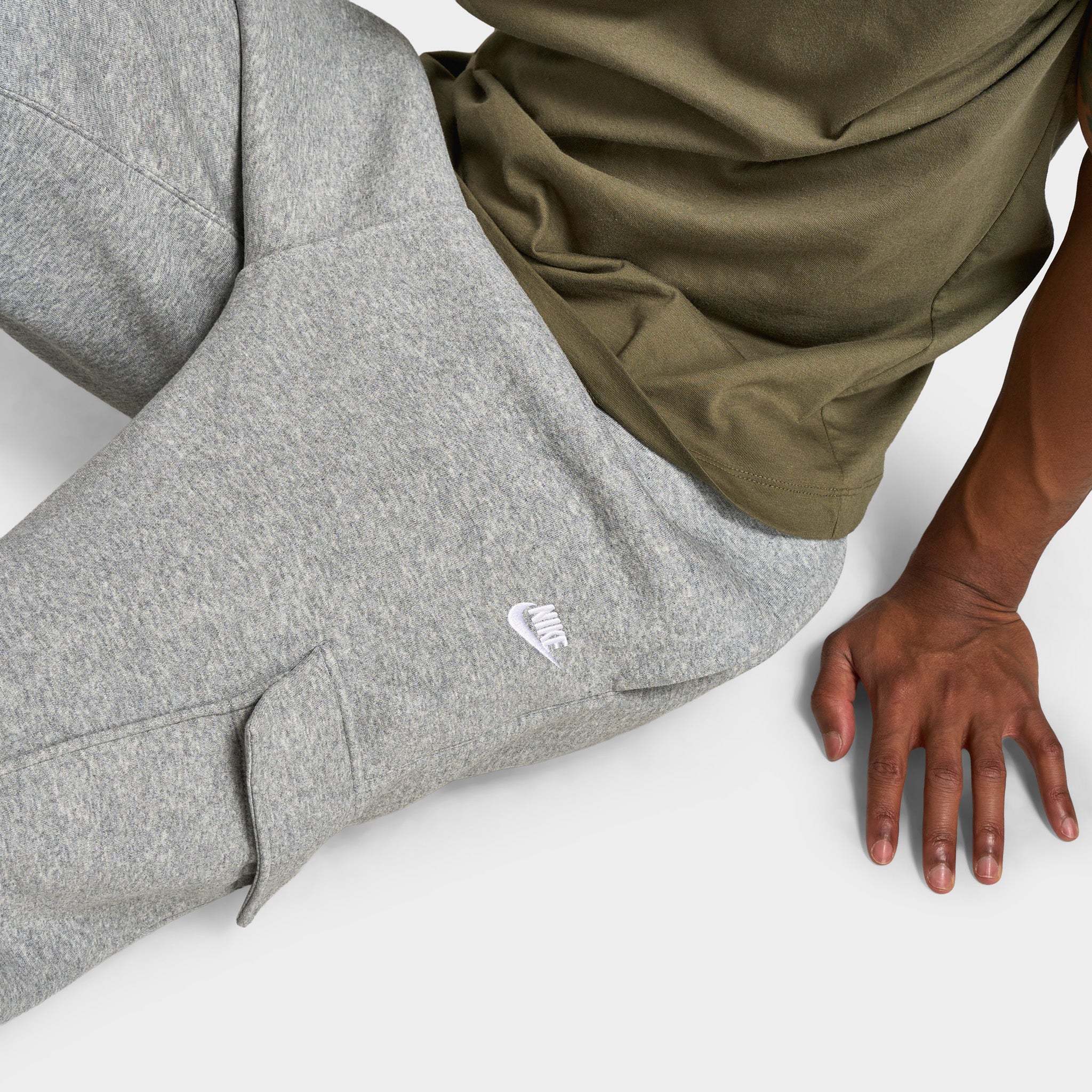 Nike Club Fleece Cargo Pants Dark Grey Heather / Light Smoke Grey - White - Image 5