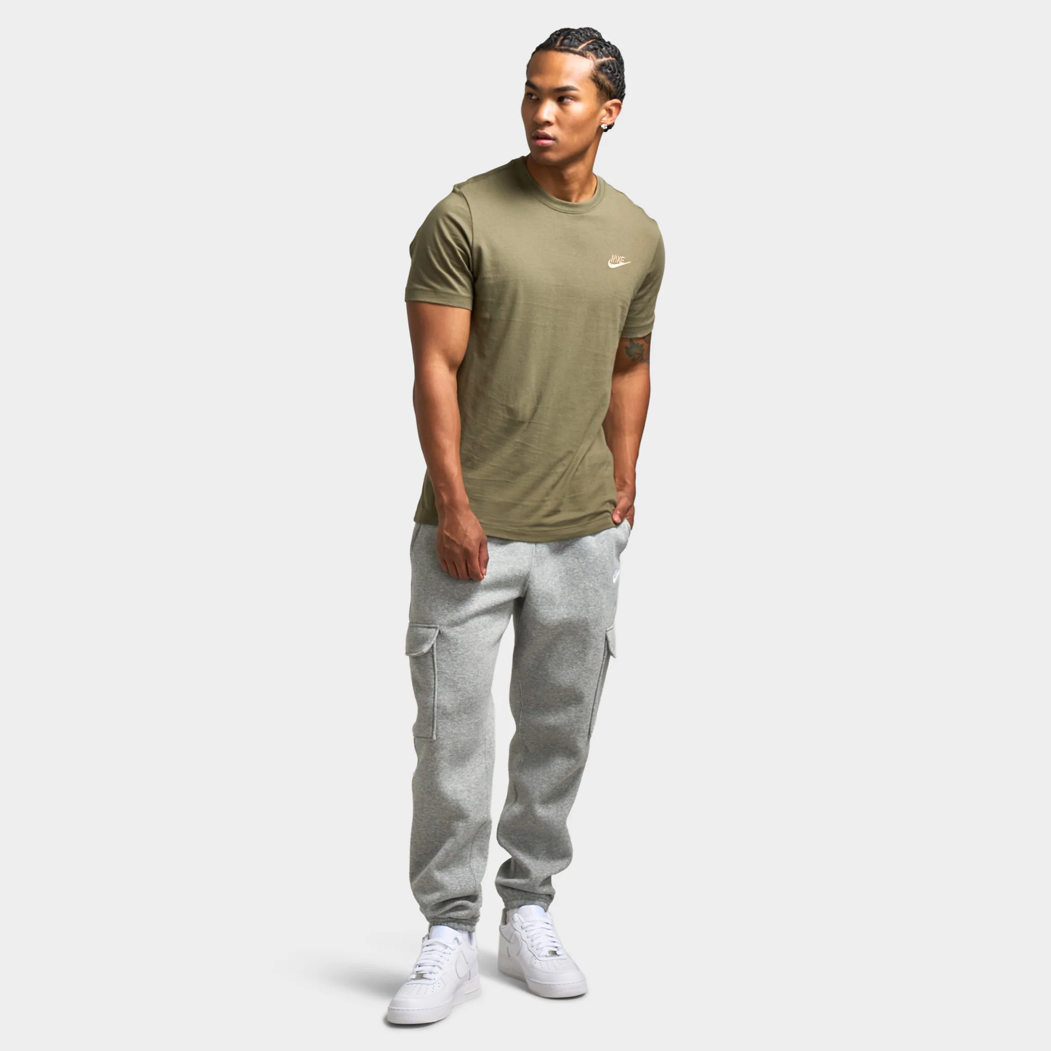 Nike Club Fleece Cargo Pants Dark Grey Heather / Light Smoke Grey - White - Image 6