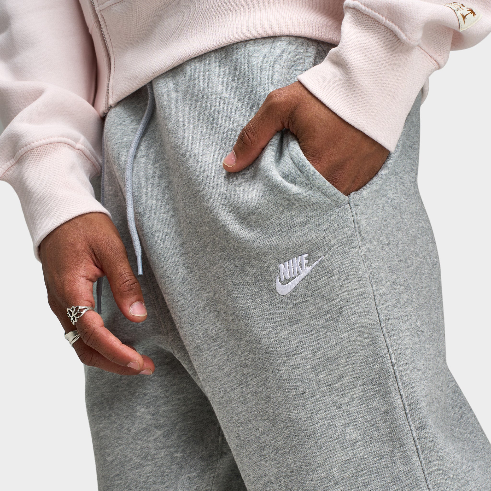 Nike Club Fleece Joggers Dark Grey Heather / Light Smoke Grey - White - Image 5