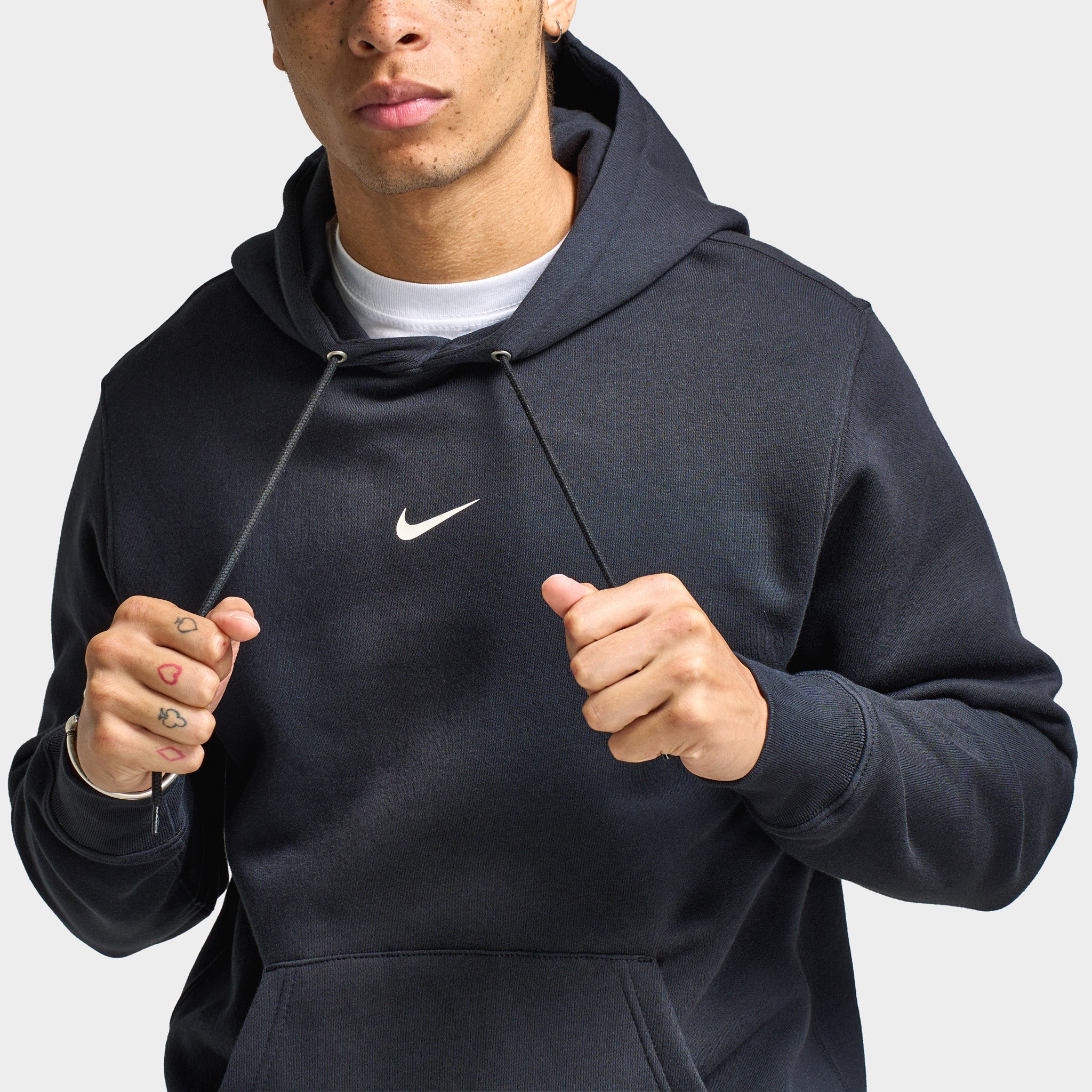 Nike Club Fleece Pullover Graphic Hoodie Black / White - Image 3